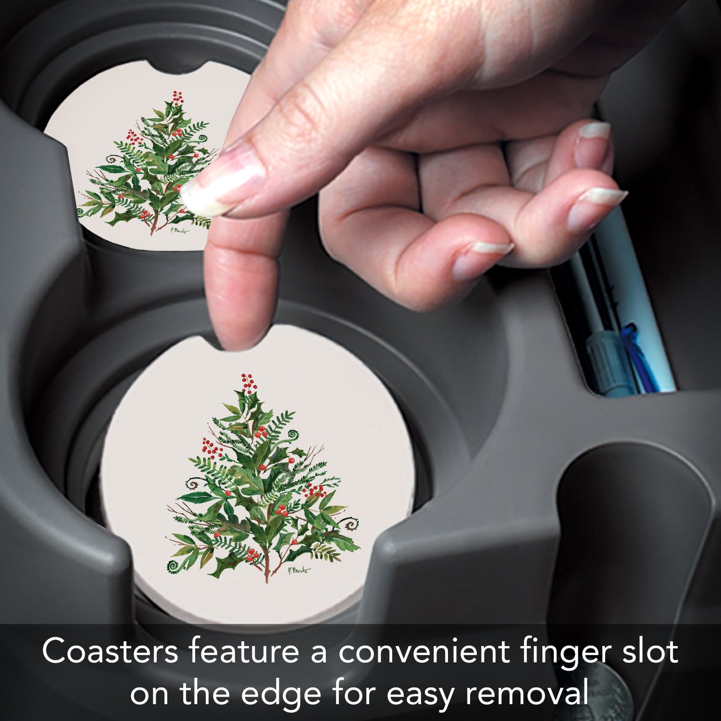 Thirstystone Peppermint Tree Single Absorbent Stone Coaster for Vehicle Cup Holder 2.6” Diameter Manufactured in The USA