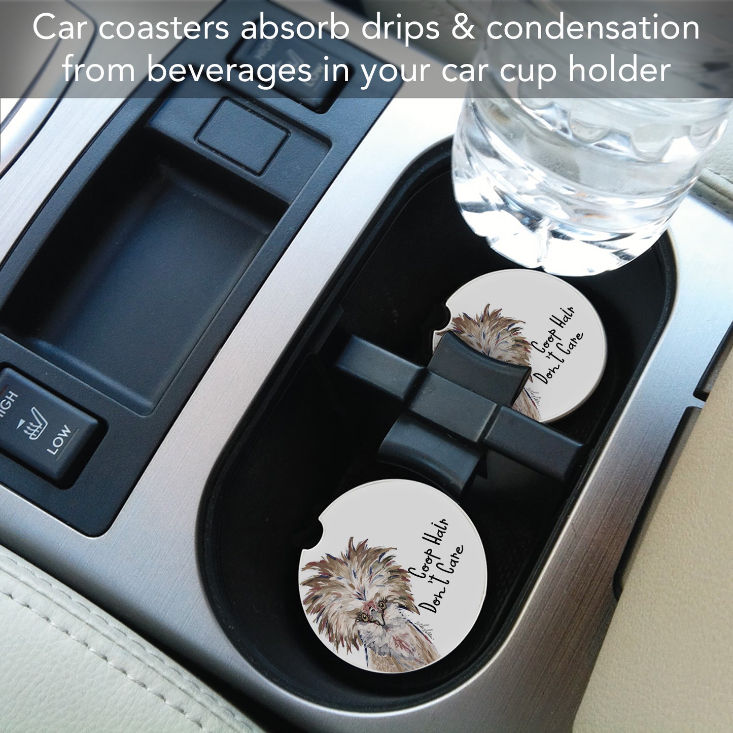 Thirstystone Coop Hair Don't Care Single Absorbent Stone Coaster for Vehicle Cup Holder 2.6” Diameter Manufactured in The USA