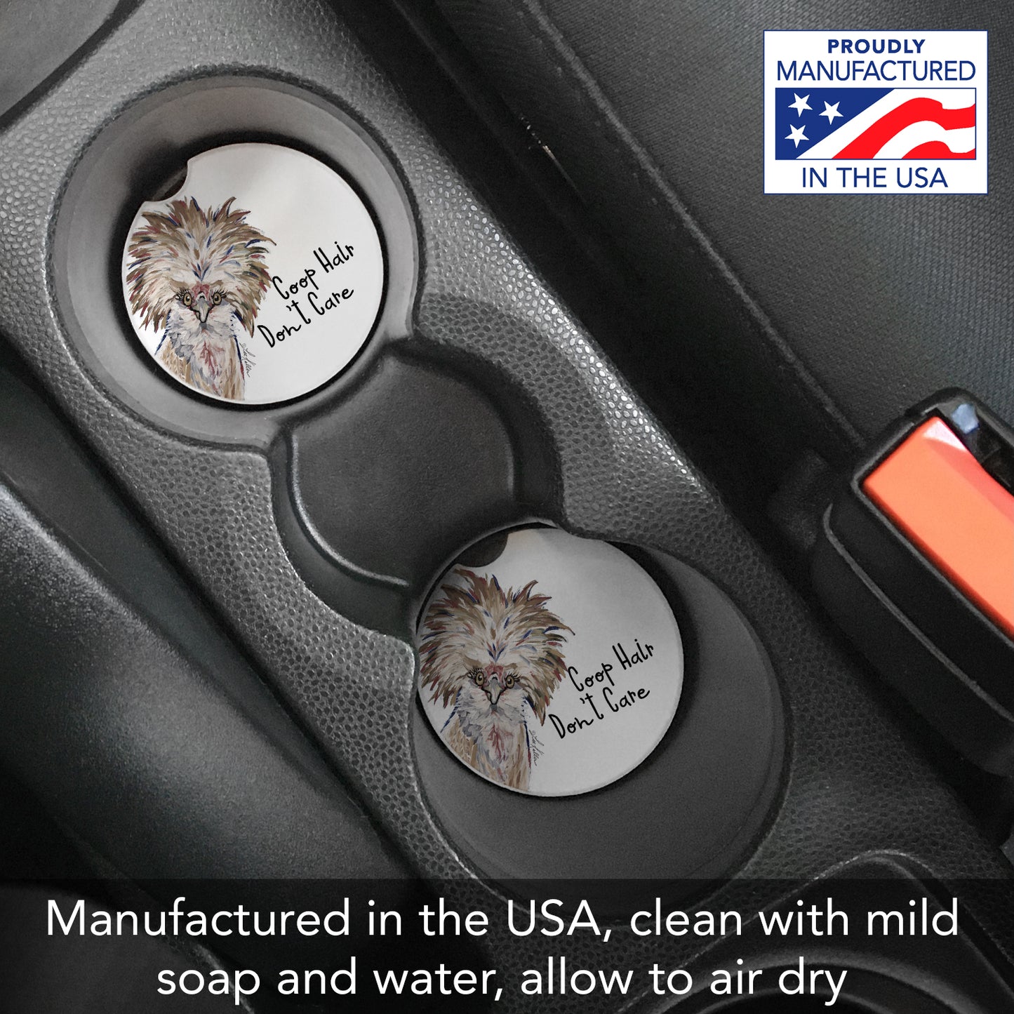 Thirstystone Coop Hair Don't Care Single Absorbent Stone Coaster for Vehicle Cup Holder 2.6” Diameter Manufactured in The USA