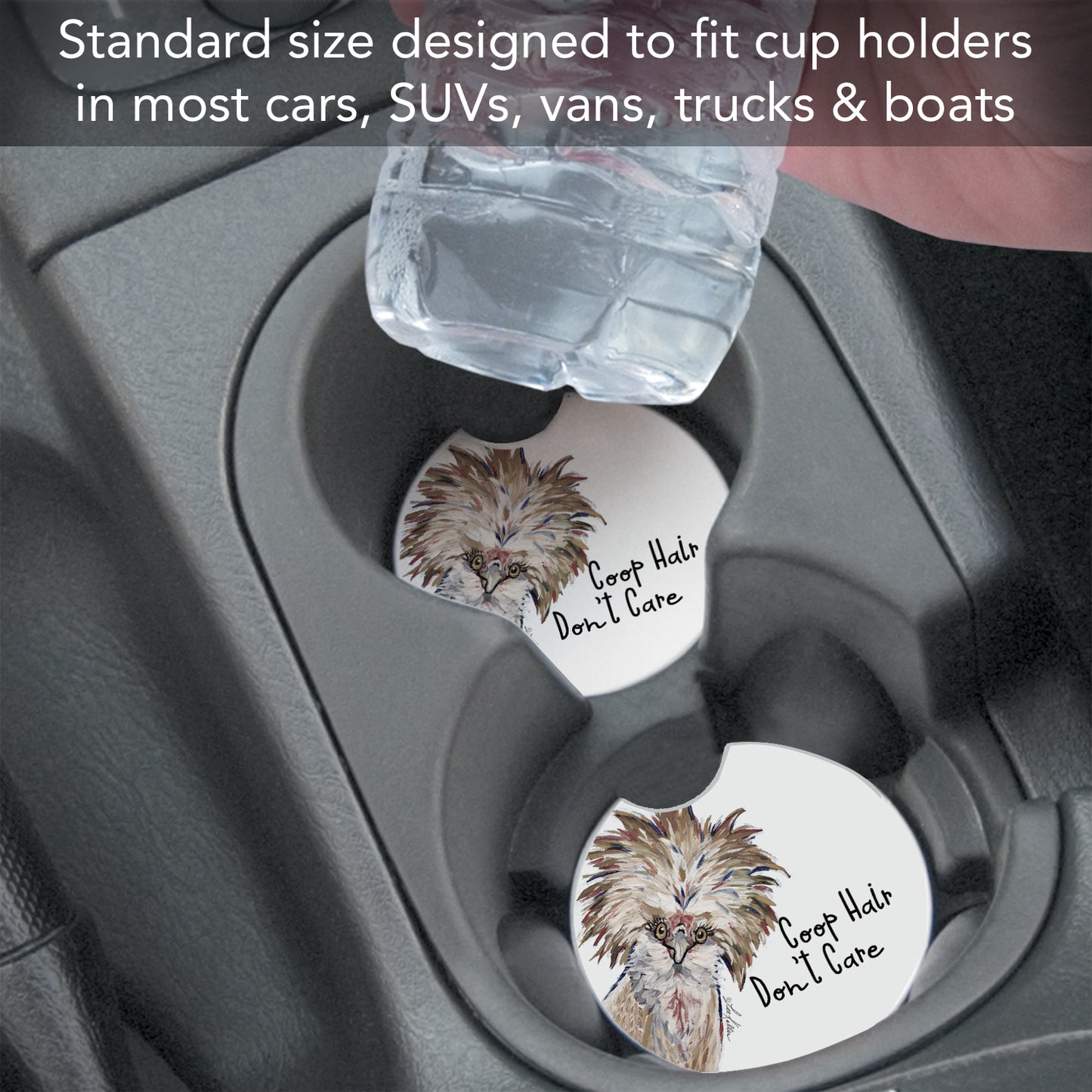 Thirstystone Coop Hair Don't Care Single Absorbent Stone Coaster for Vehicle Cup Holder 2.6” Diameter Manufactured in The USA