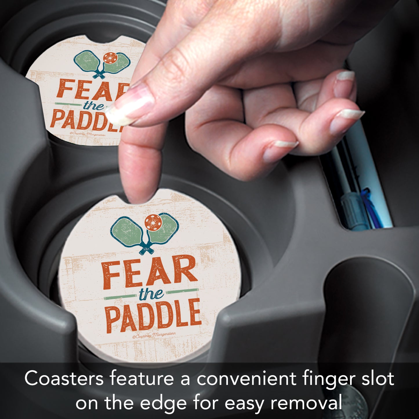 Thirstystone Fear The Paddle-Pickleball Single Absorbent Stone Coaster for Vehicle Cup Holder 2.6” Diameter Manufactured in The USA