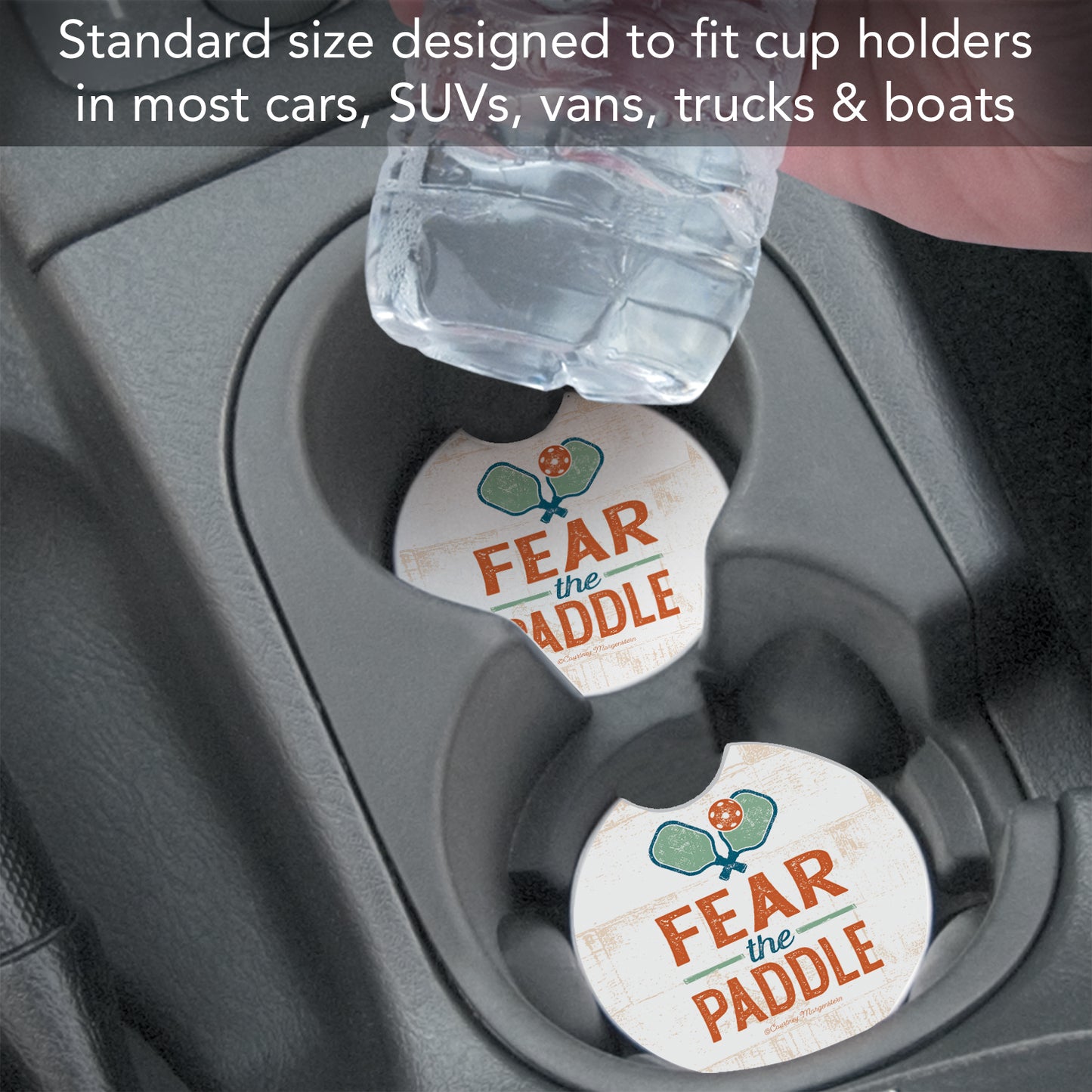 Thirstystone Fear The Paddle-Pickleball Single Absorbent Stone Coaster for Vehicle Cup Holder 2.6” Diameter Manufactured in The USA