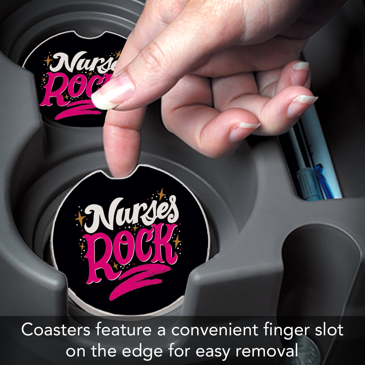 Thirstystone Nurses Rock Single Absorbent Stone Coaster for Vehicle Cup Holder 2.6” Diameter Manufactured in The USA