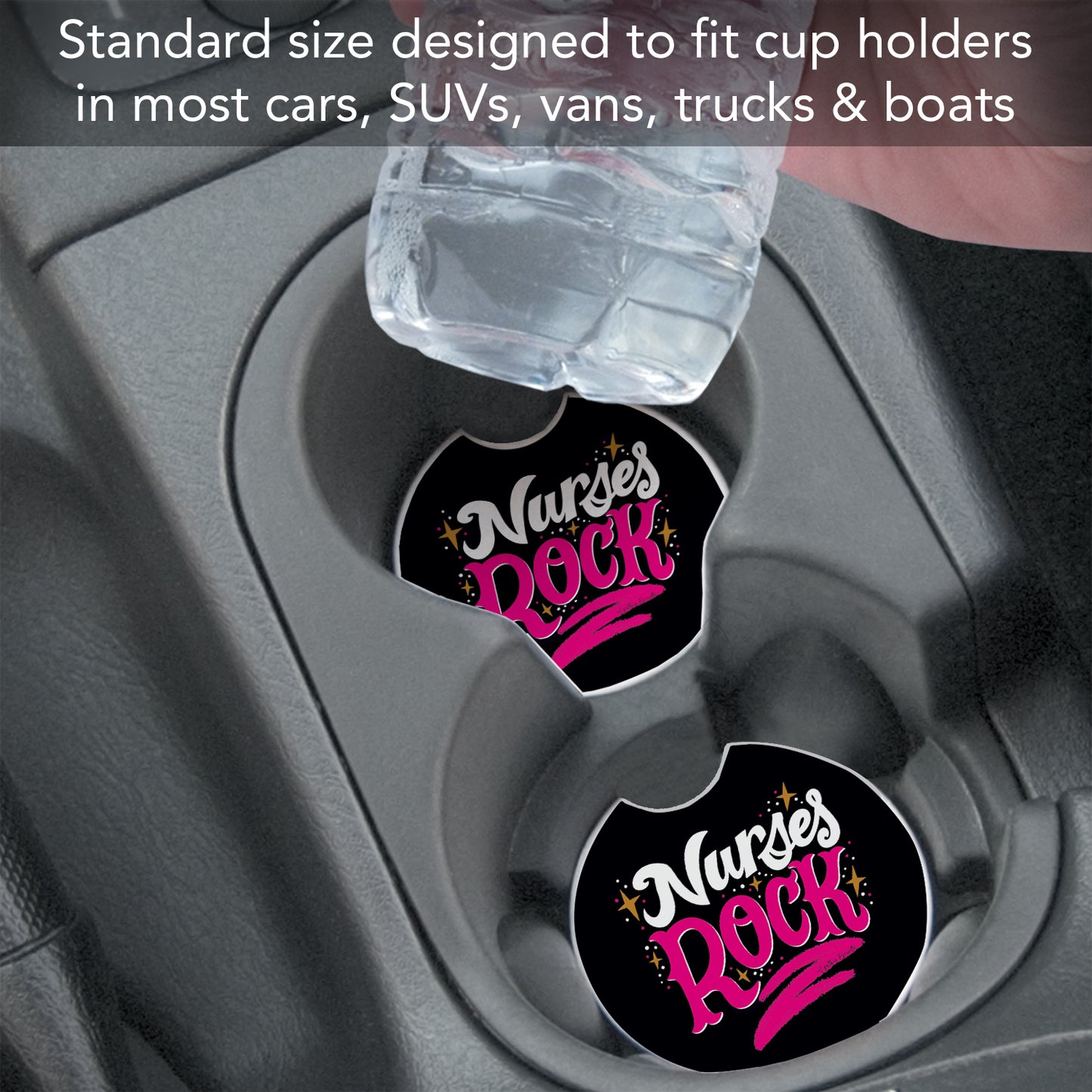 Thirstystone Nurses Rock Single Absorbent Stone Coaster for Vehicle Cup Holder 2.6” Diameter Manufactured in The USA