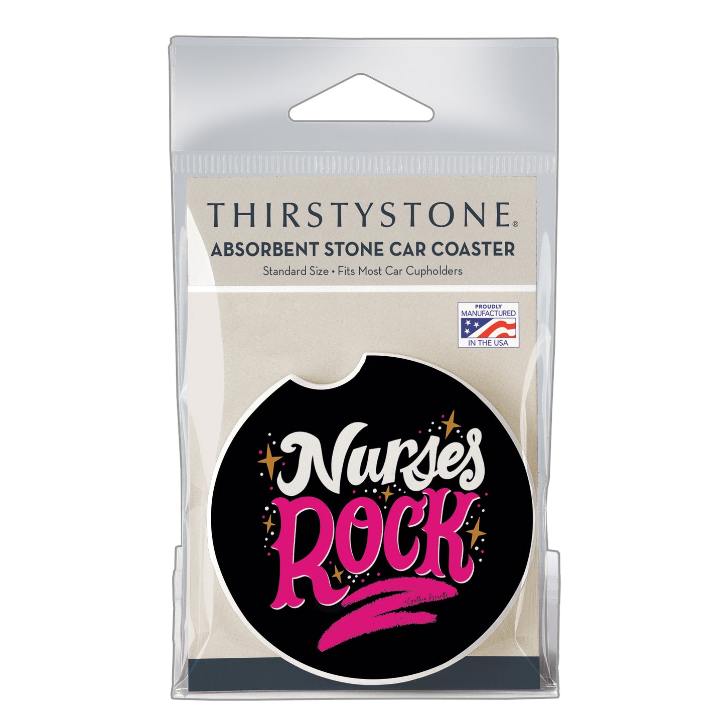Thirstystone Nurses Rock Single Absorbent Stone Coaster for Vehicle Cup Holder 2.6” Diameter Manufactured in The USA