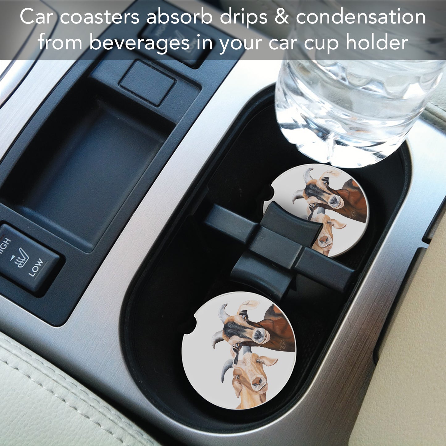 Thirstystone Goat Selfie Single Absorbent Stone Coaster for Vehicle Cup Holder 2.6” Diameter Manufactured in The USA