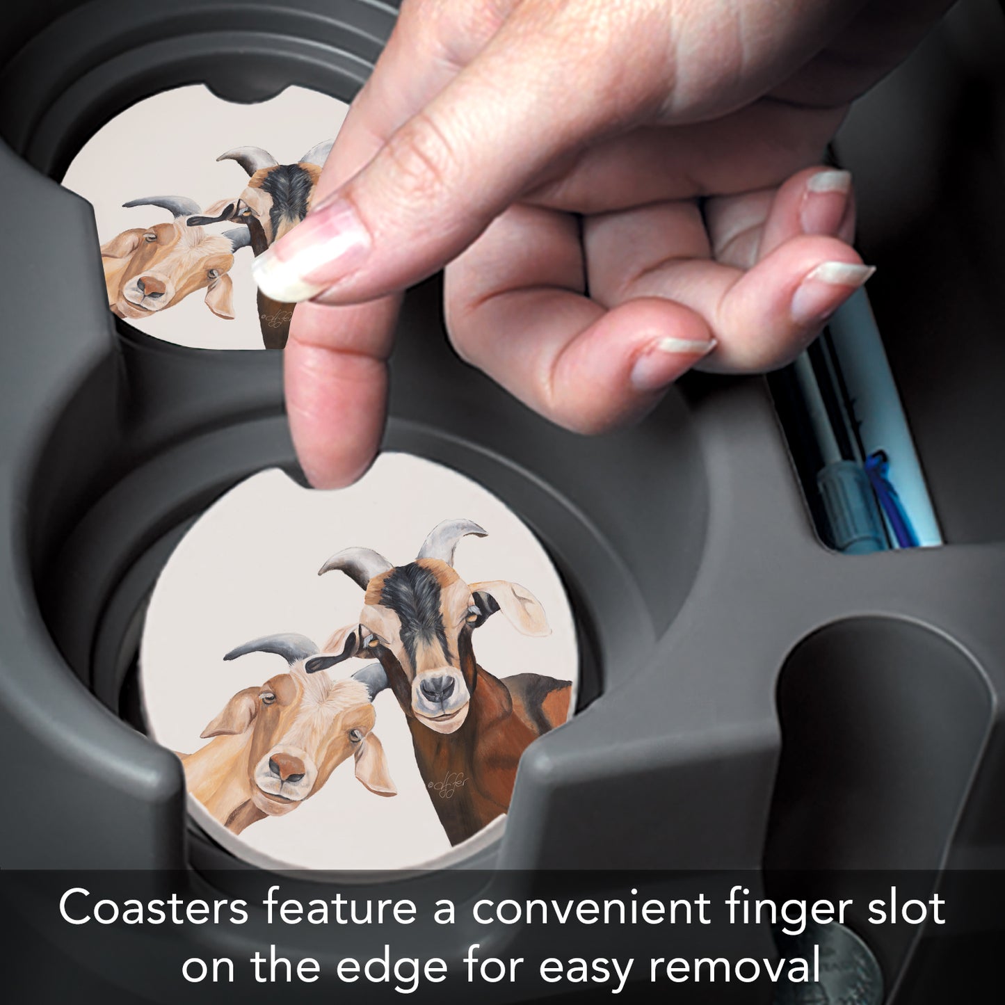 Thirstystone Goat Selfie Single Absorbent Stone Coaster for Vehicle Cup Holder 2.6” Diameter Manufactured in The USA