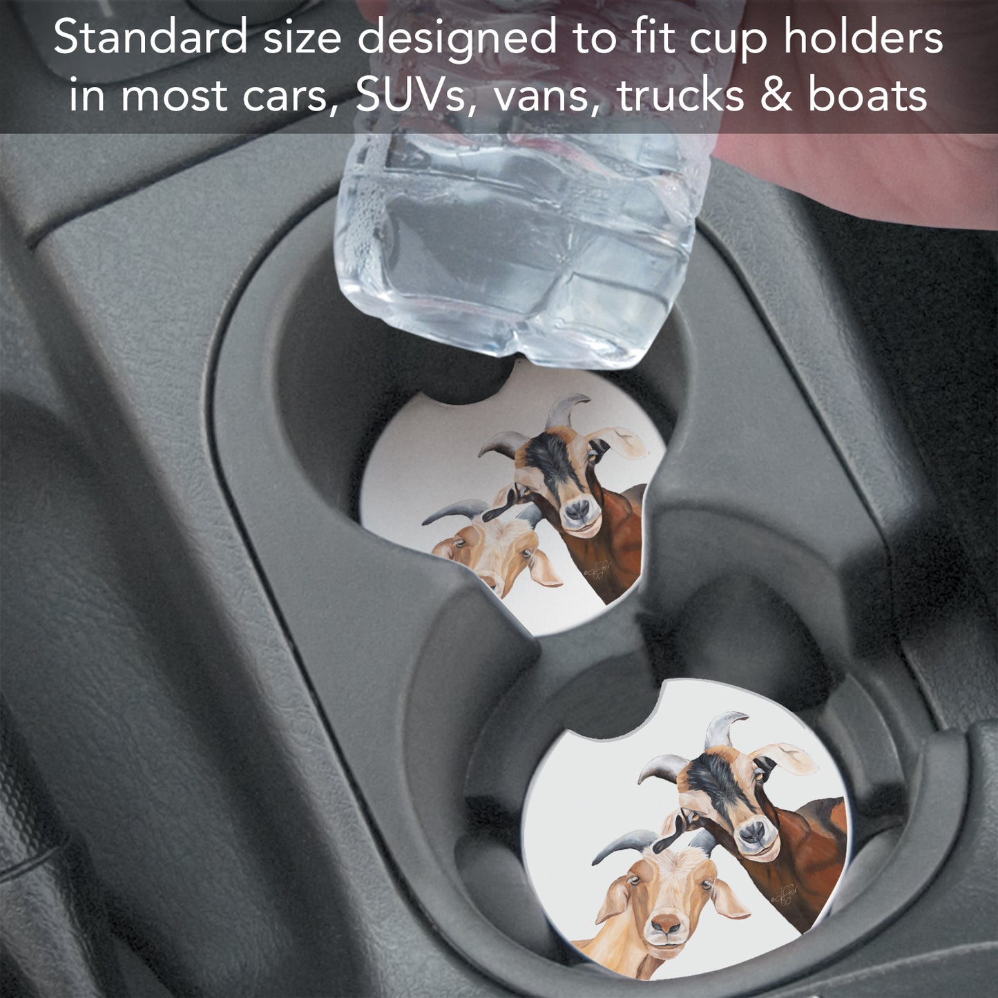 Thirstystone Goat Selfie Single Absorbent Stone Coaster for Vehicle Cup Holder 2.6” Diameter Manufactured in The USA