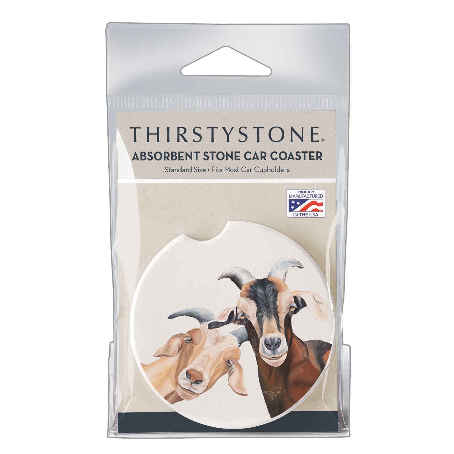 Thirstystone Goat Selfie Single Absorbent Stone Coaster for Vehicle Cup Holder 2.6” Diameter Manufactured in The USA