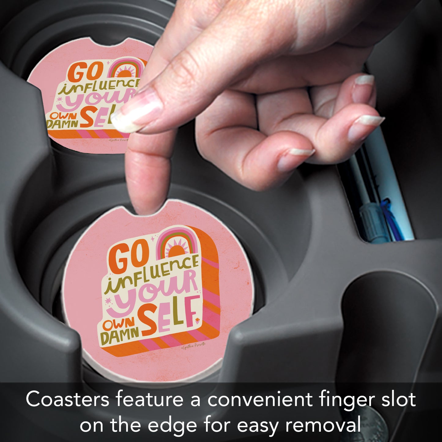 Thirstystone Influence Single Absorbent Stone Coaster for Vehicle Cup Holder 2.6” Diameter Manufactured in The USA