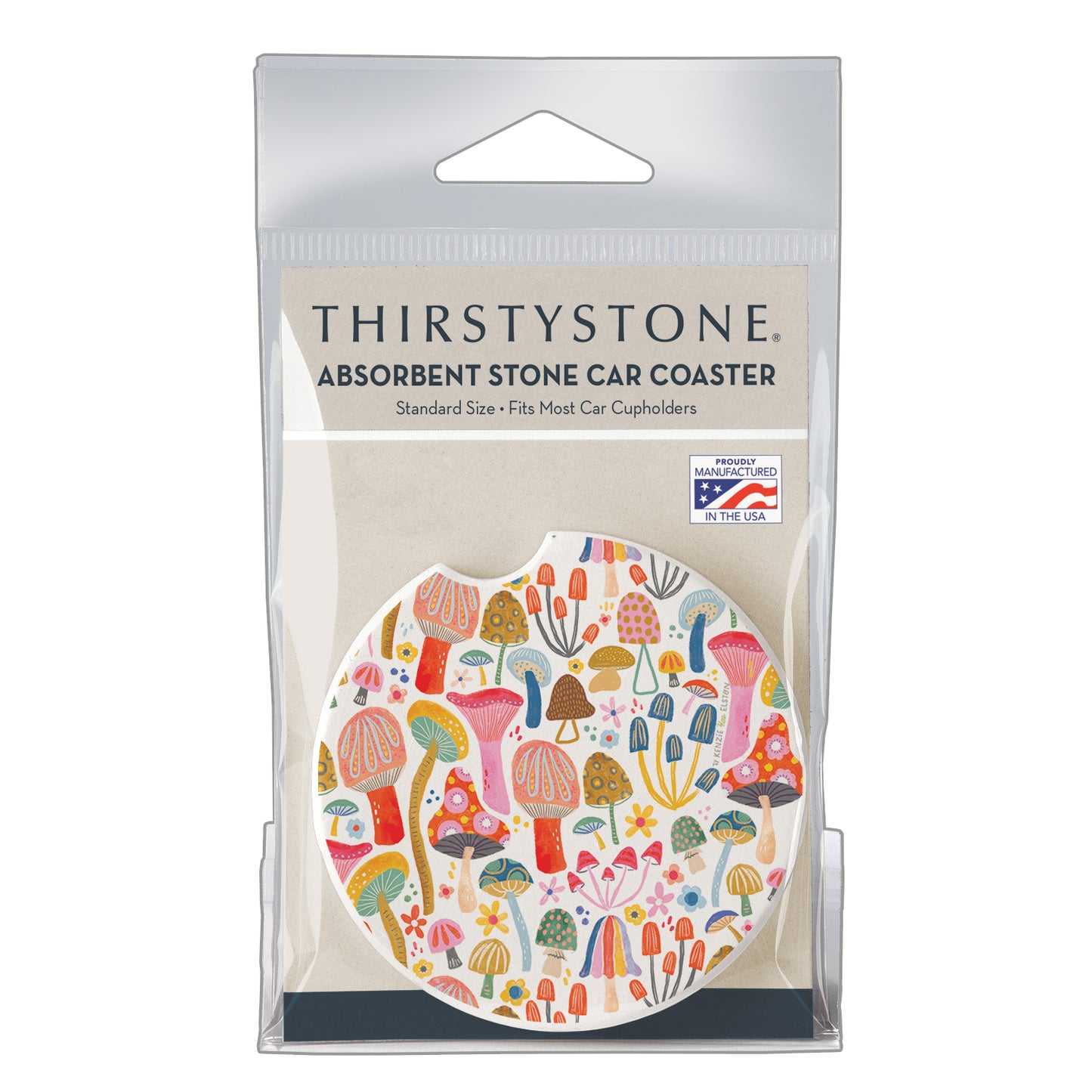 Mushrooms Single Absorbent Stone Car Coaster 2.6” Diameter Manufactured in the USA