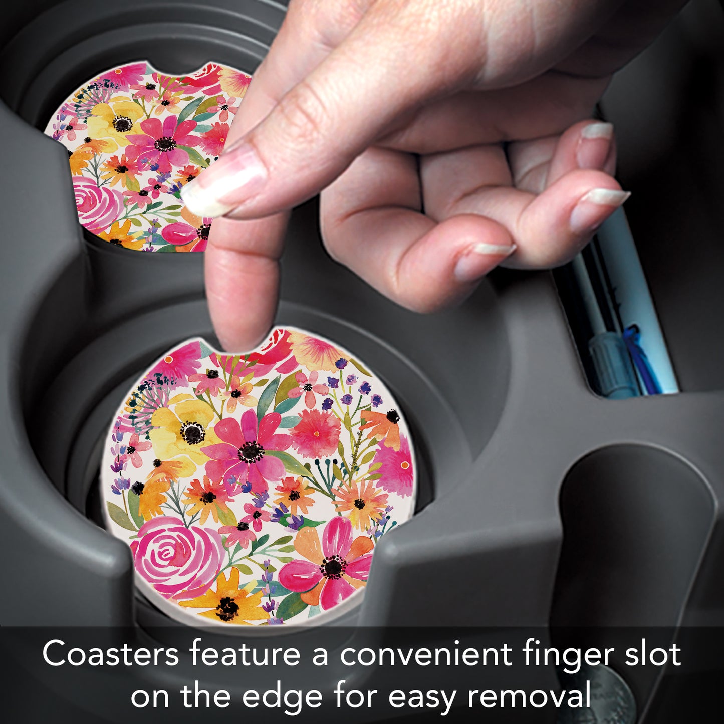 Thirstystone Floral Frenzy Single Absorbent Stone Car Coaster 2.6” Diameter Manufactured in the USA