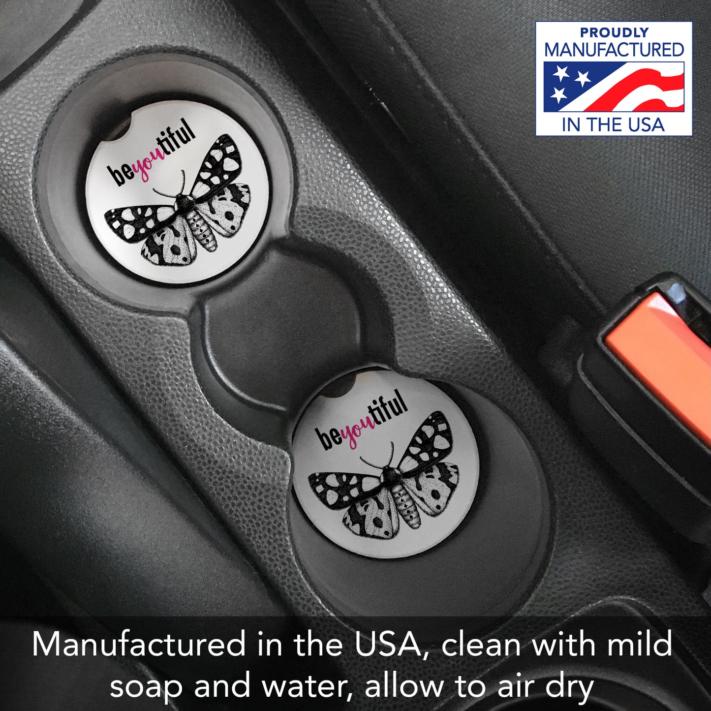 Thirstystone BeYouTiful Single Absorbent Stone Coaster for Vehicle Cup Holder 2.6” Diameter Manufactured in The USA