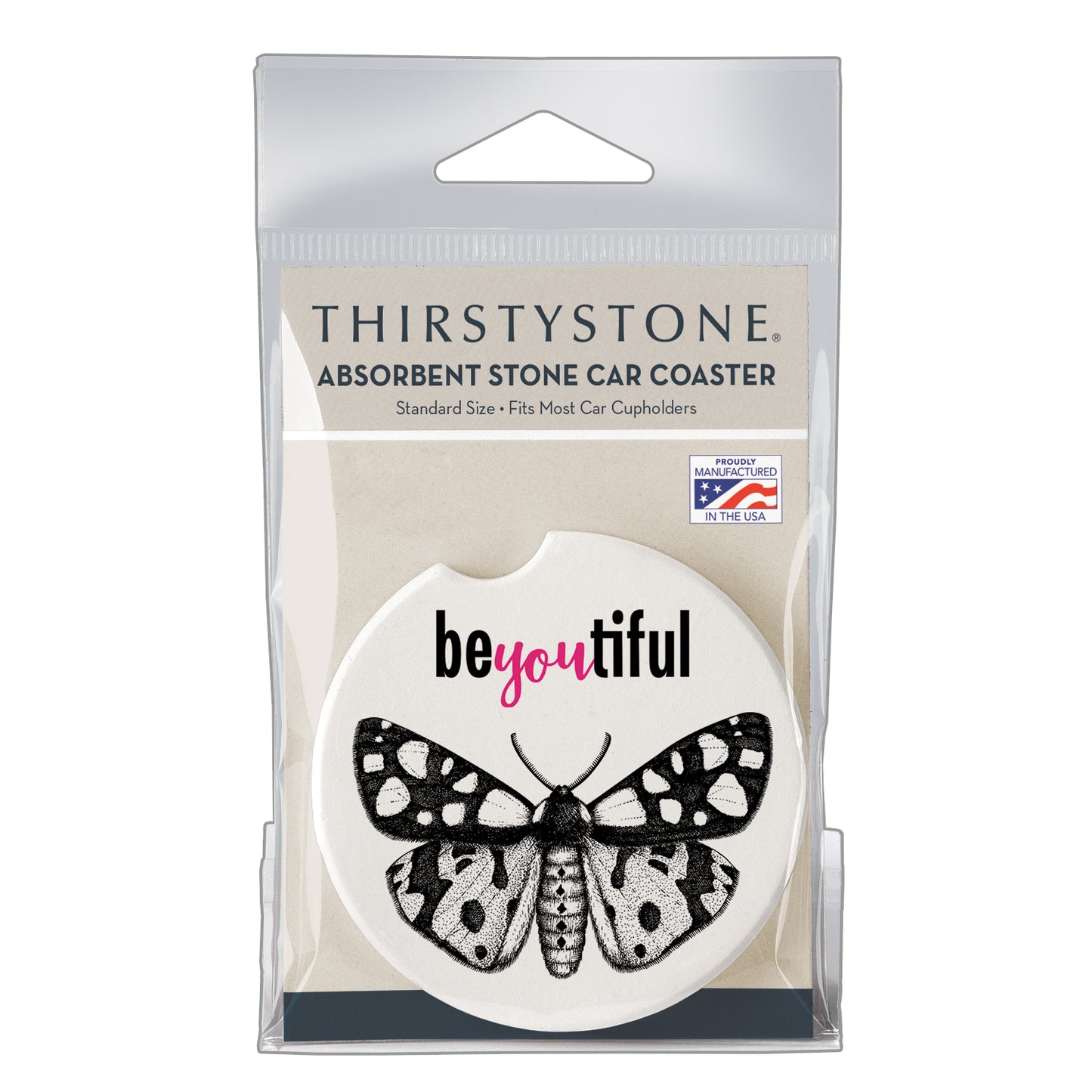 Thirstystone BeYouTiful Single Absorbent Stone Coaster for Vehicle Cup Holder 2.6” Diameter Manufactured in The USA
