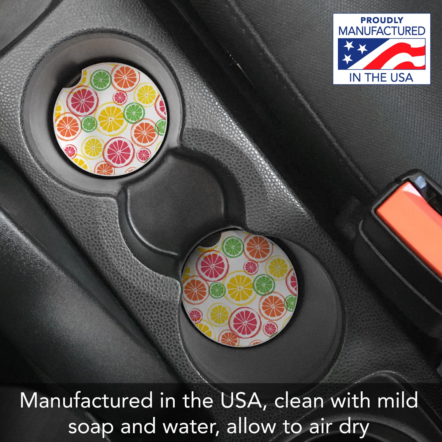 Thirstystone Fruit Slices Single Absorbent Stone Coaster for Vehicle Cup Holder 2.6” Diameter Manufactured in The USA