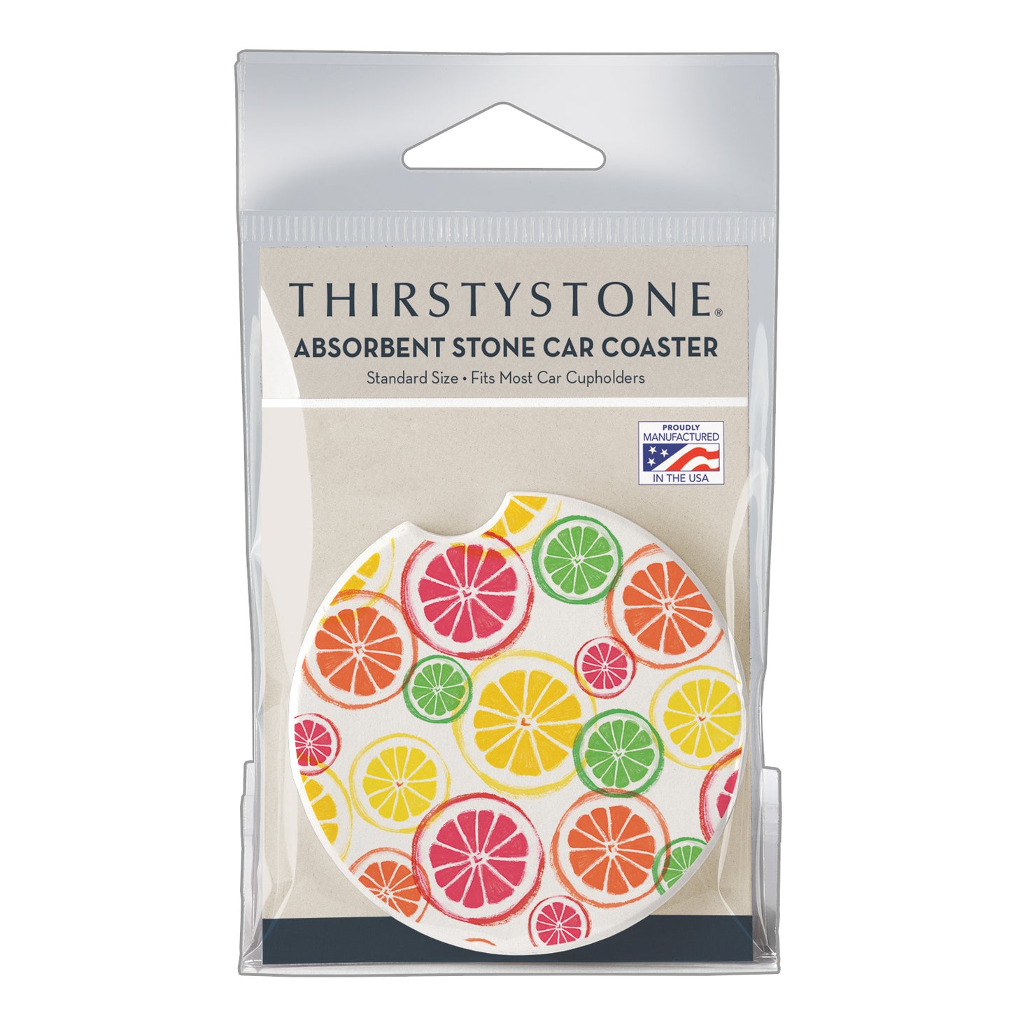 Thirstystone Fruit Slices Single Absorbent Stone Coaster for Vehicle Cup Holder 2.6” Diameter Manufactured in The USA