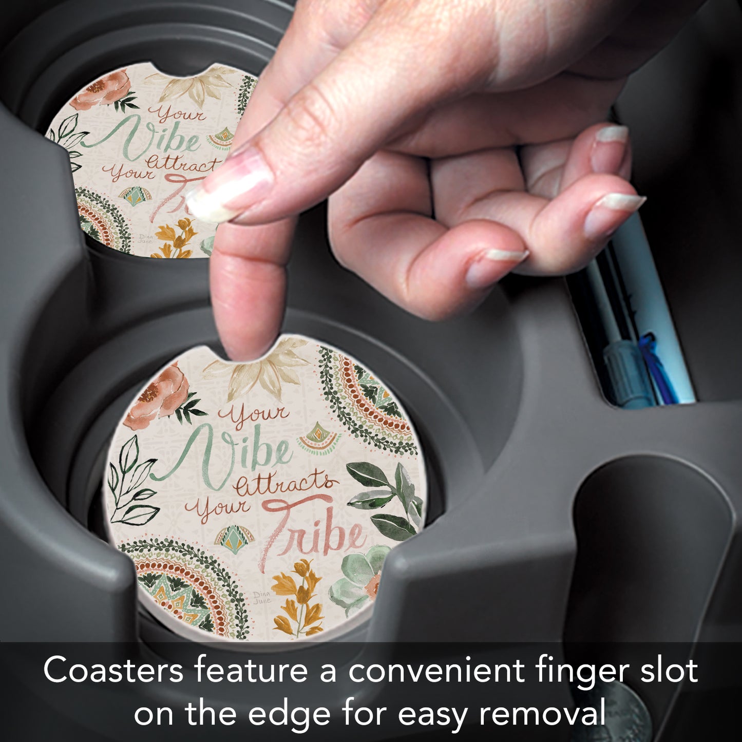 Thirstystone Vibe Attracts Single Absorbent Stone Coaster for Vehicle Cup Holder 2.6” Diameter Manufactured in The USA