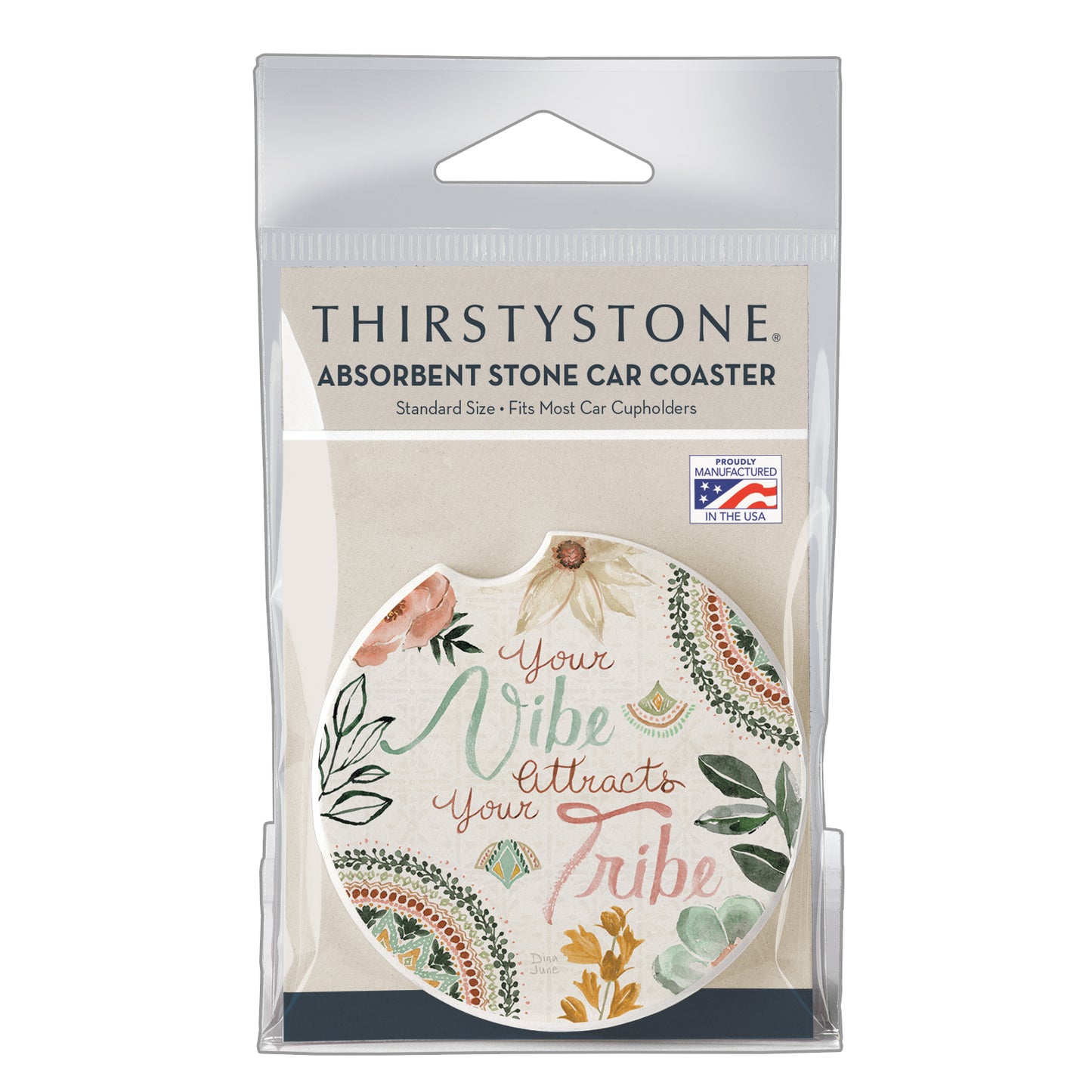 Thirstystone Vibe Attracts Single Absorbent Stone Coaster for Vehicle Cup Holder 2.6” Diameter Manufactured in The USA