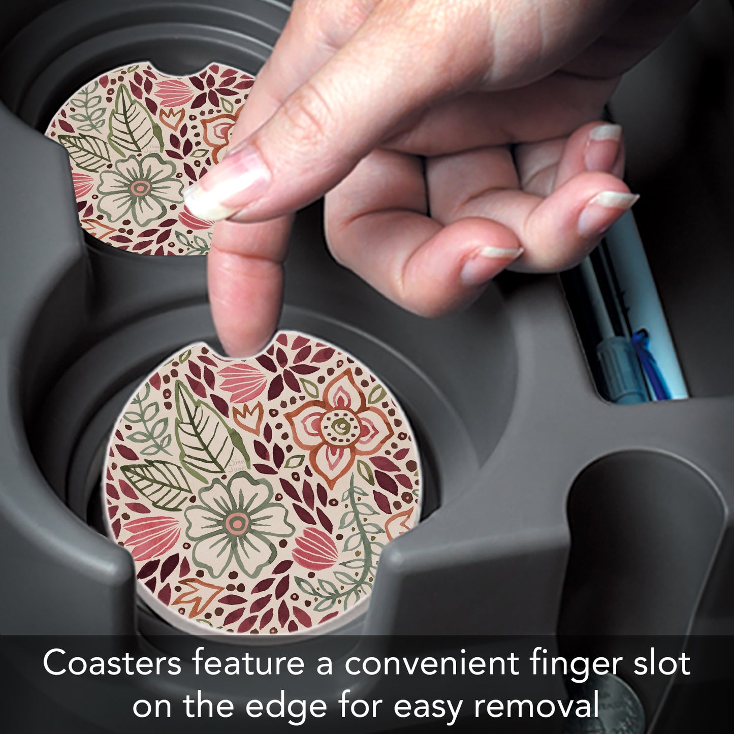 Thirstystone Floralscape Single Absorbent Stone Coaster for Vehicle Cup Holder 2.6” Diameter Manufactured in The USA