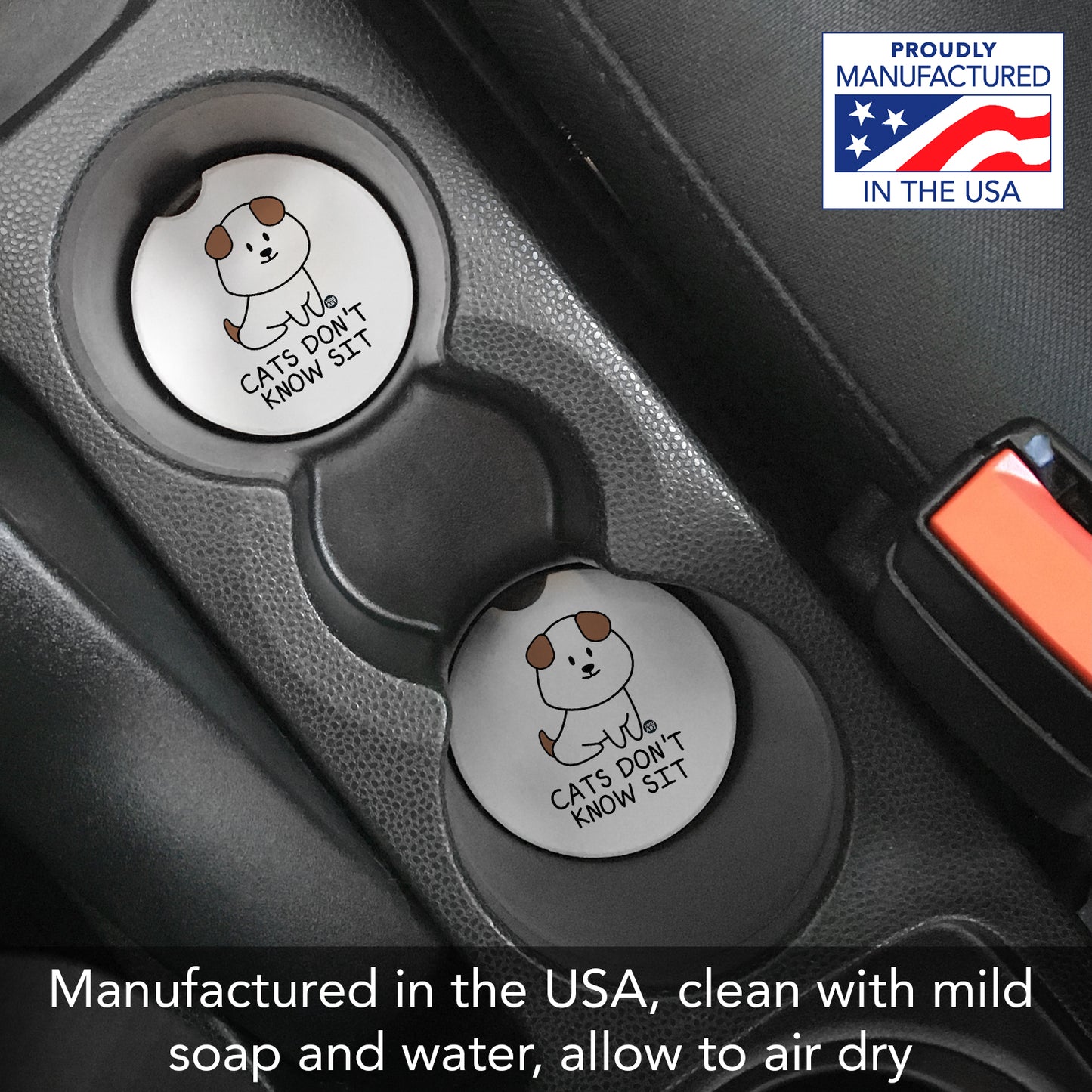 Thirstystone Cats Don't Know Sit Single Absorbent Stone Coaster for Vehicle Cup Holder 2.6” Diameter Manufactured in The USA