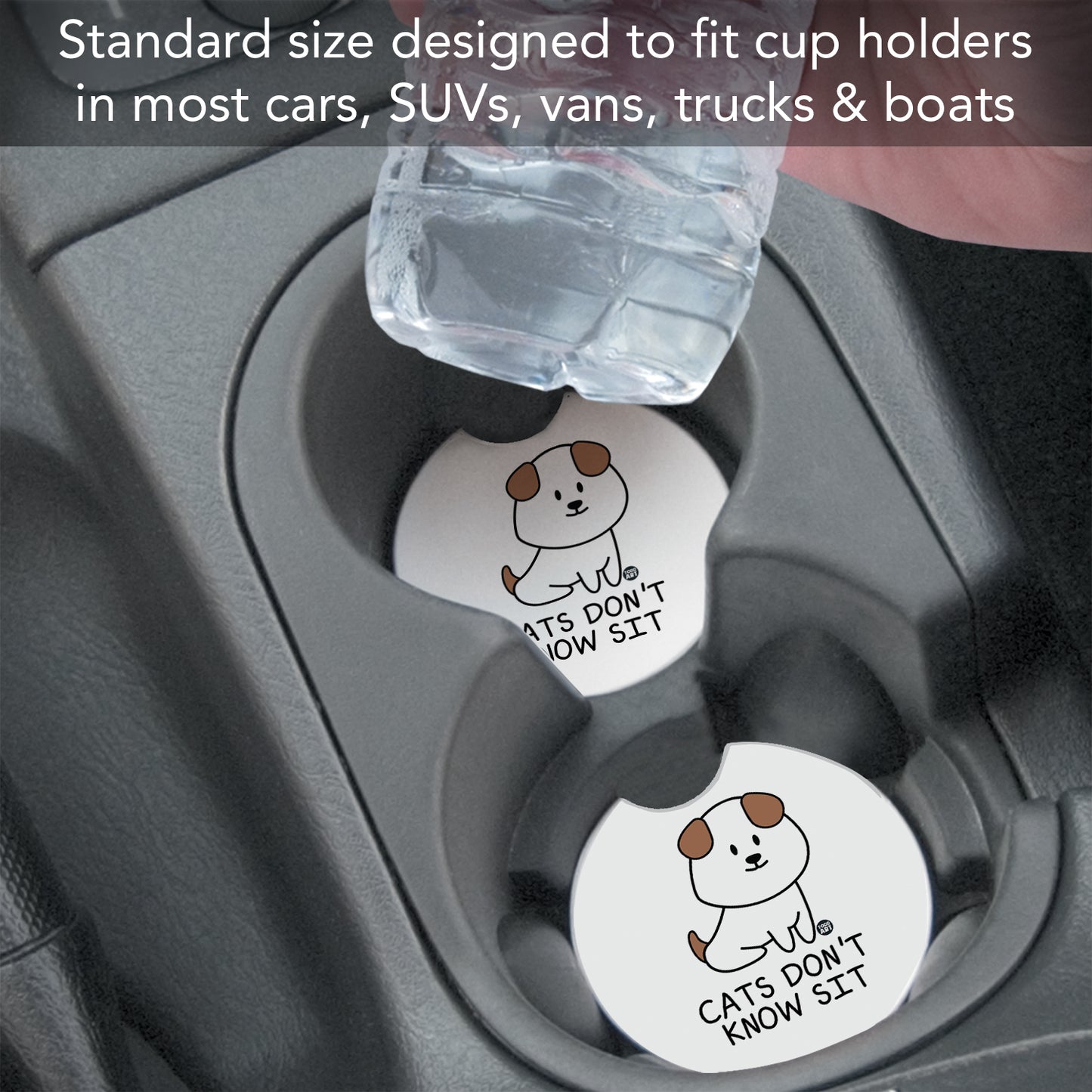 Thirstystone Cats Don't Know Sit Single Absorbent Stone Coaster for Vehicle Cup Holder 2.6” Diameter Manufactured in The USA
