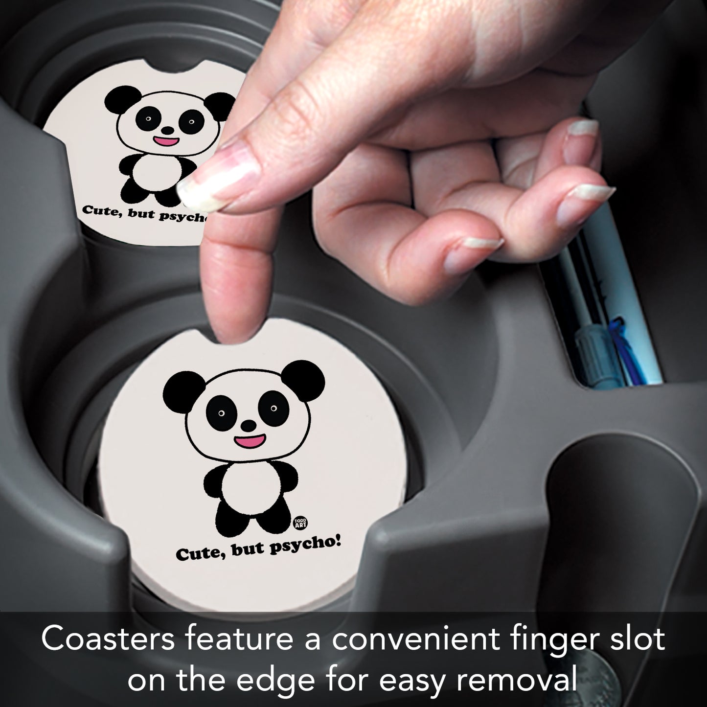 Thirstystone Cute Panda Single Absorbent Stone Coaster for Vehicle Cup Holder 2.6” Diameter Manufactured in The USA