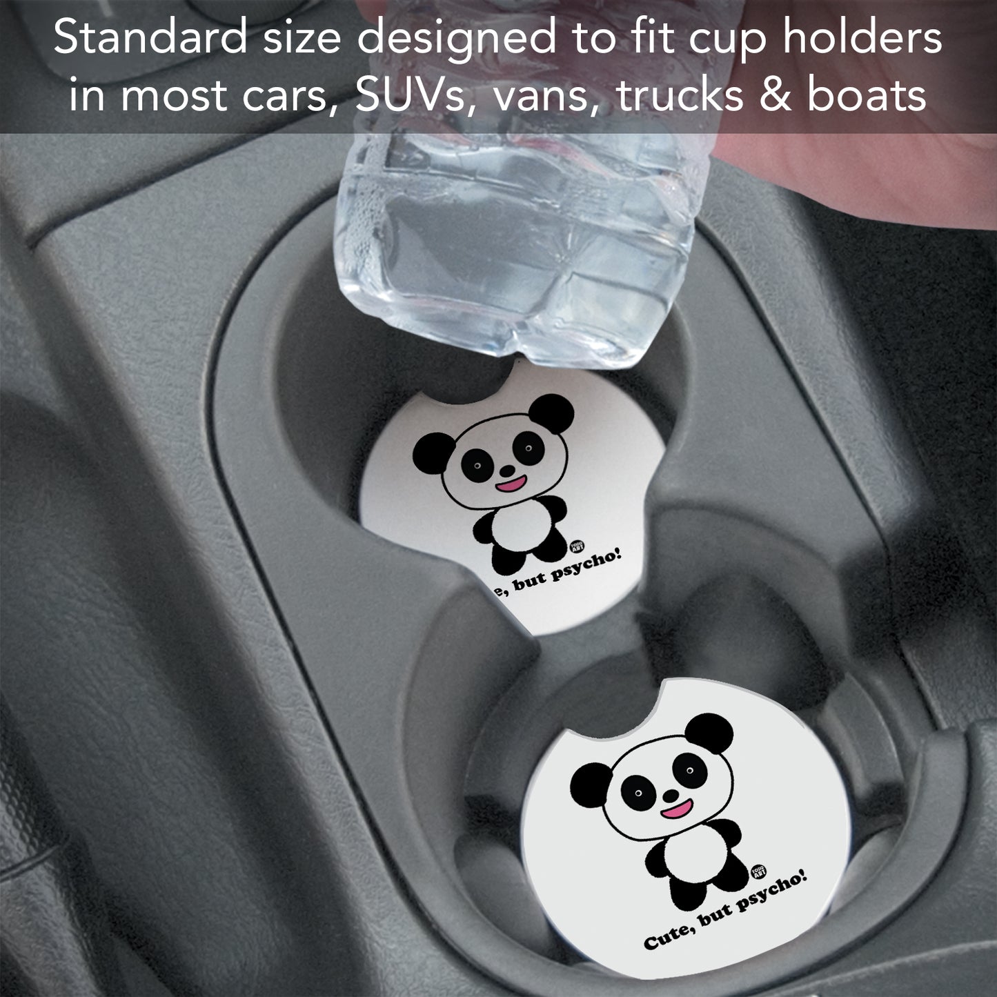 Thirstystone Cute Panda Single Absorbent Stone Coaster for Vehicle Cup Holder 2.6” Diameter Manufactured in The USA