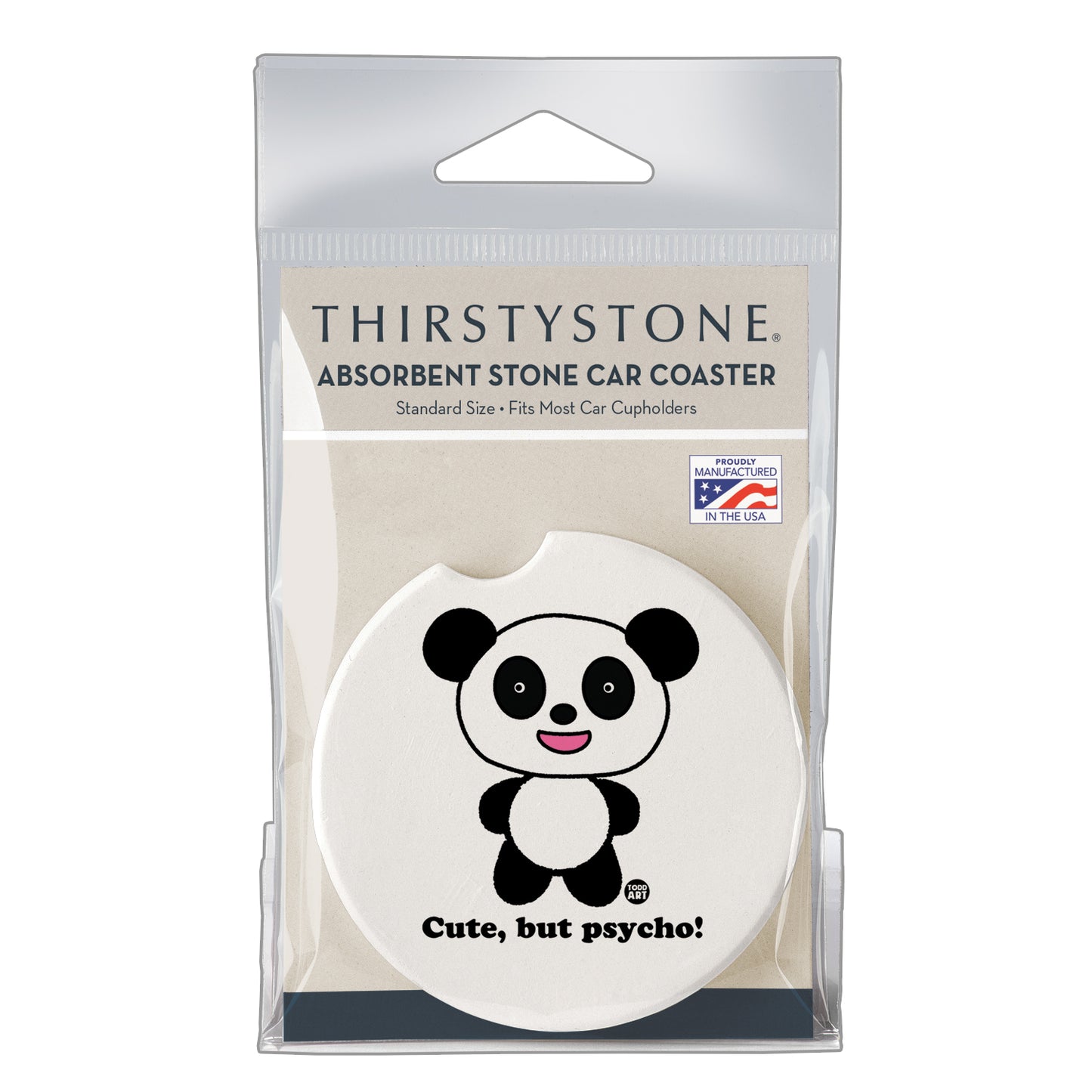 Thirstystone Cute Panda Single Absorbent Stone Coaster for Vehicle Cup Holder 2.6” Diameter Manufactured in The USA