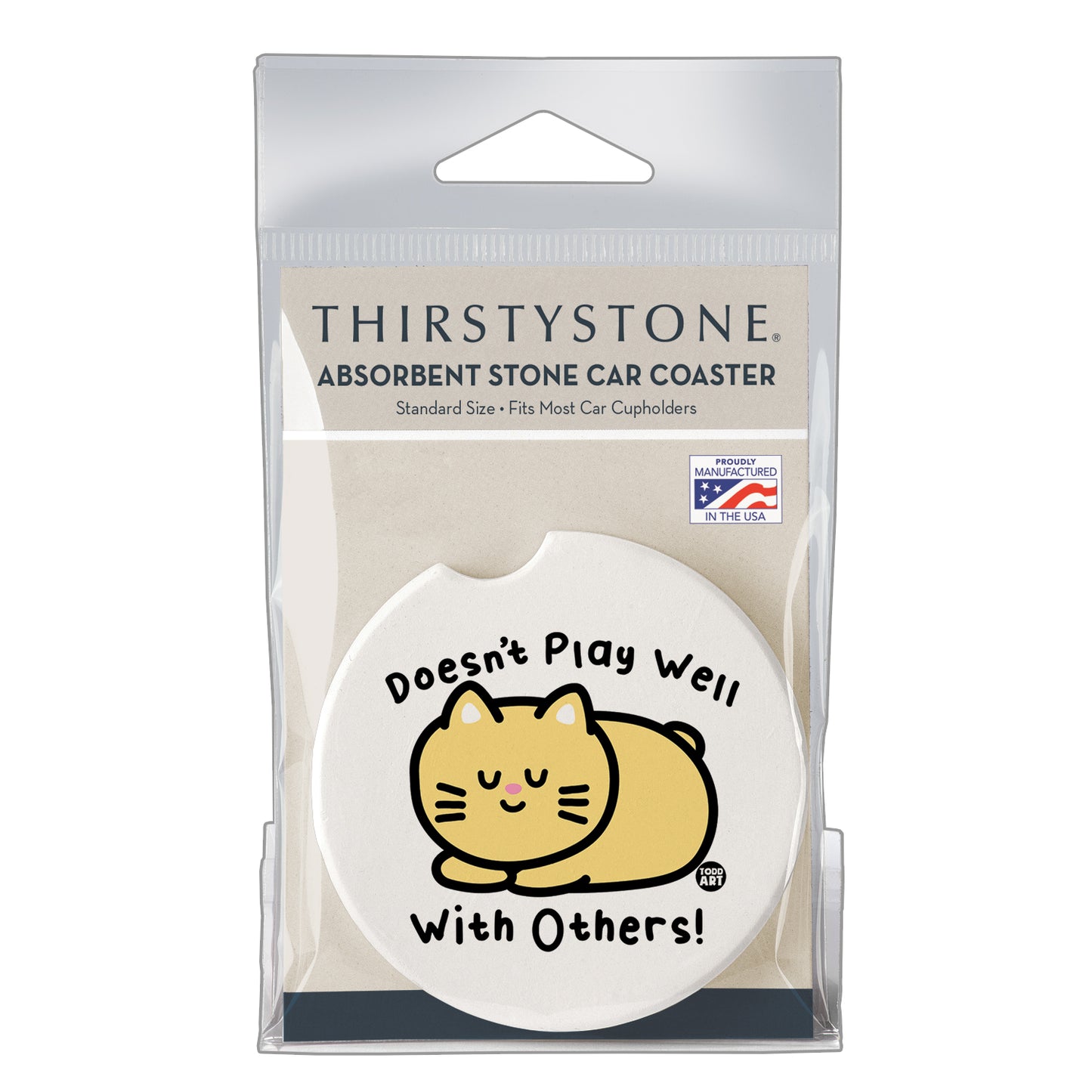 Doesn't Play Well Single Absorbent Stone Car Coaster 2.6” Diameter Manufactured in the USA
