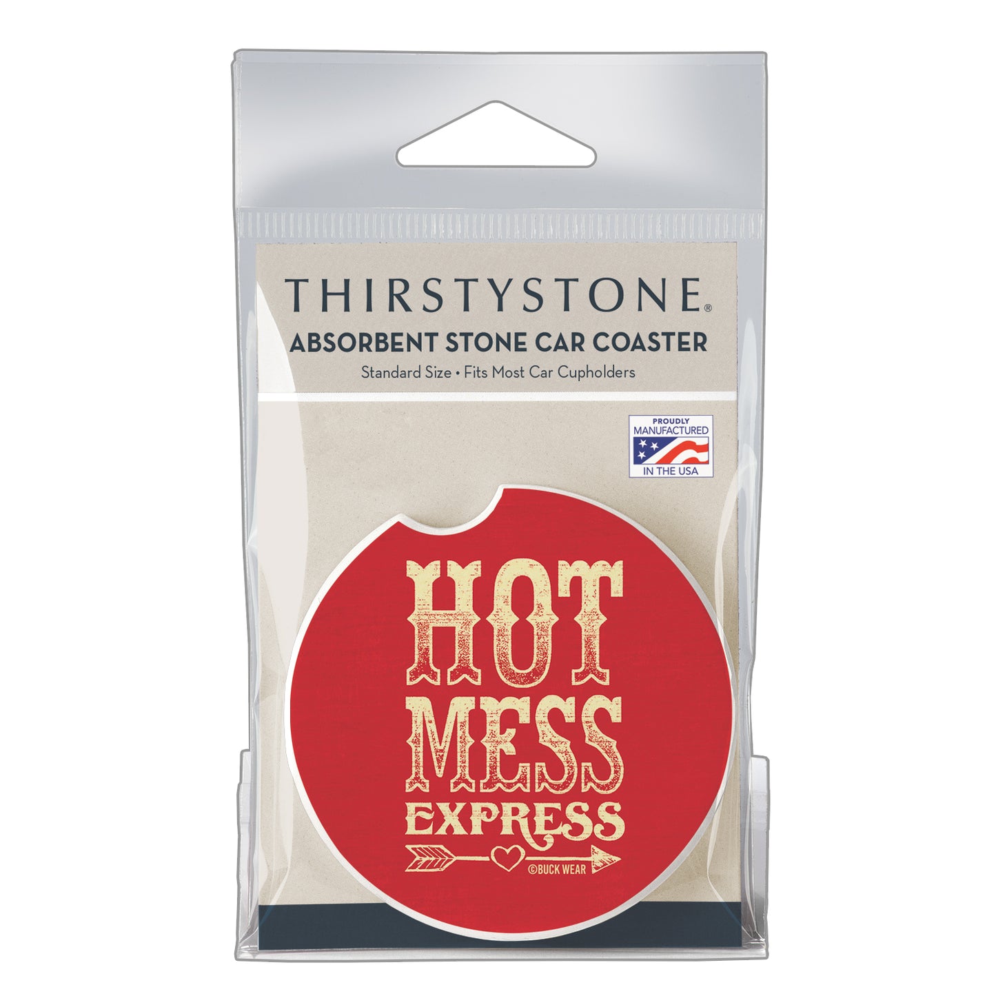Hot Mess Express Single Absorbent Stone Car Coaster 2.6” Diameter Manufactured in the USA