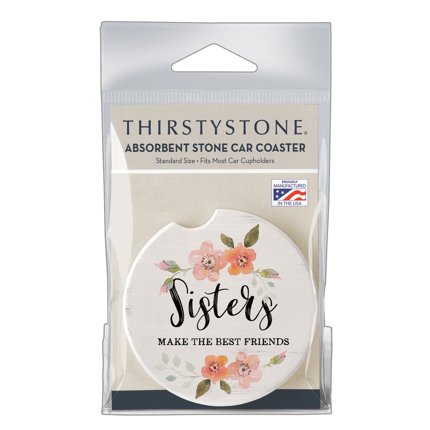 Sisters Single Absorbent Stone Car Coaster 2.6” Diameter Manufactured in the USA