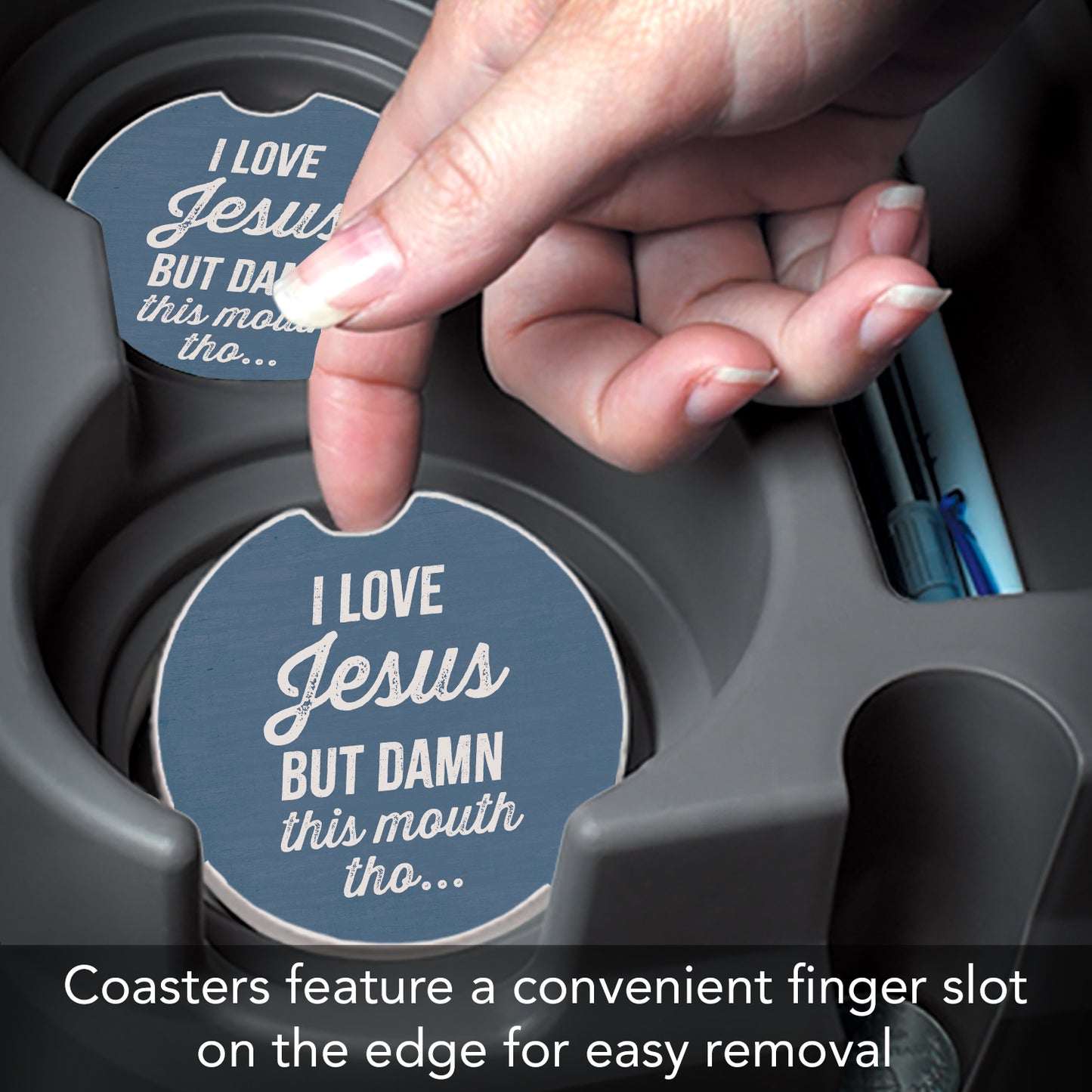 Thirstystone My Mouth Single Absorbent Stone Coaster for Vehicle Cup Holder 2.6” Diameter Manufactured in The USA
