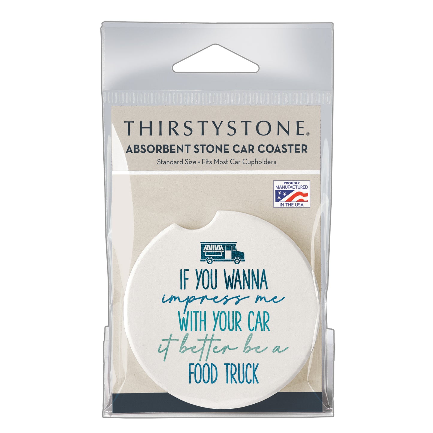 Thirstystone Impress Me Single Absorbent Stone Coaster for Vehicle Cup Holder 2.6” Diameter Manufactured in The USA