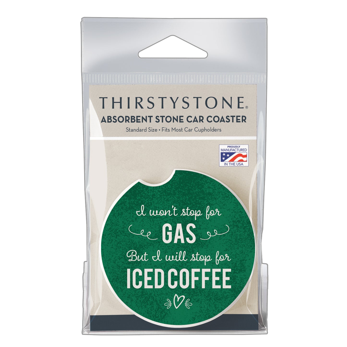 Iced Coffee Single Absorbent Stone Car Coaster 2.6” Diameter Manufactured in the USA