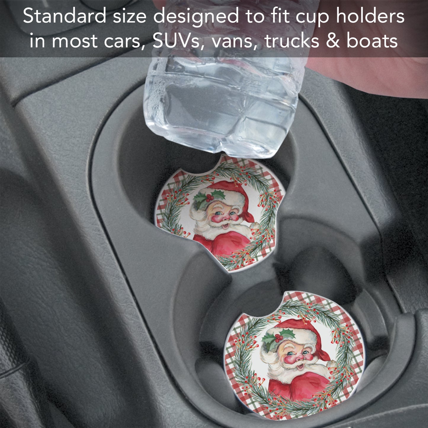 Thirstystone Vintage Santa Single Absorbent Stone Coaster for Vehicle Cup Holder 2.6” Diameter Manufactured in The USA