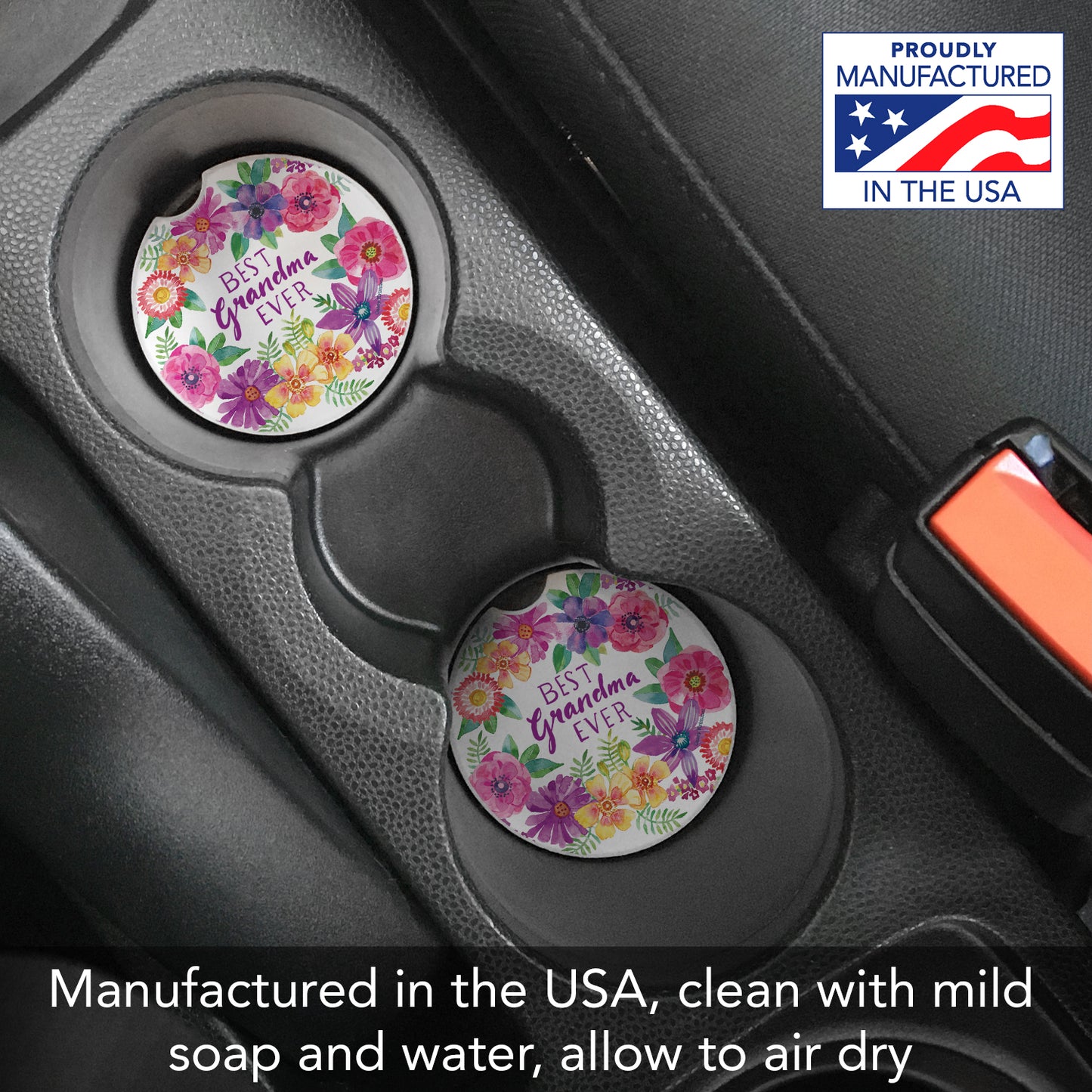 Thirstystone Best Grandma Single Absorbent Stone Coaster for Vehicle Cup Holder 2.6” Diameter Manufactured in The USA