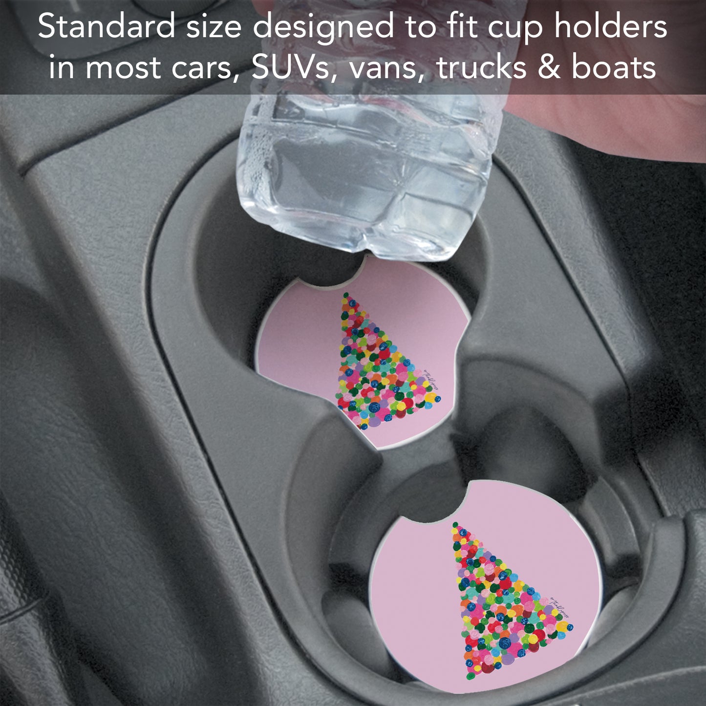 Thirstystone Holiday Pop Tree Single Absorbent Stone Coaster for Vehicle Cup Holder 2.6” Diameter Manufactured in The USA