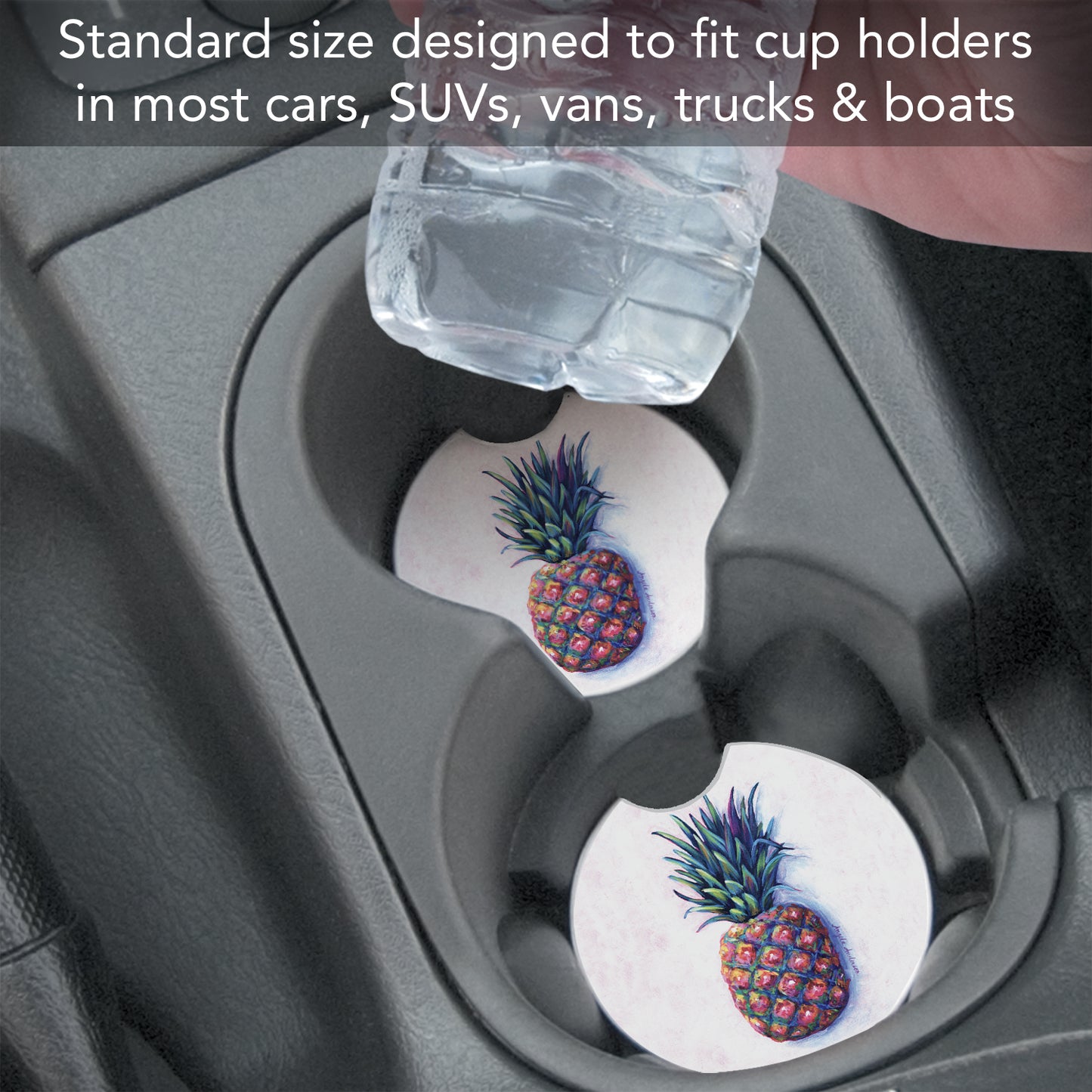 Thirstystone Pineapple Single Absorbent Stone Coaster for Vehicle Cup Holder 2.6” Diameter Manufactured in The USA
