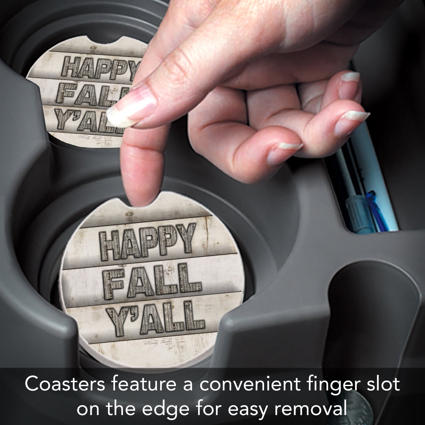 Thirstystone Happy Fall Single Absorbent Stone Coaster for Vehicle Cup Holder 2.6” Diameter Manufactured in The USA