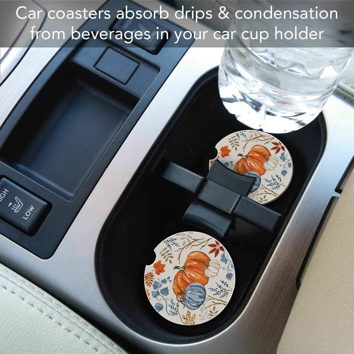 Thirstystone Autumn Pumpkins Single Absorbent Stone Coaster for Vehicle Cup Holder 2.6” Diameter Manufactured in The USA