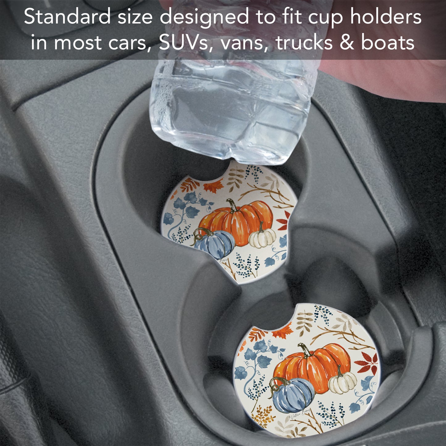 Thirstystone Autumn Pumpkins Single Absorbent Stone Coaster for Vehicle Cup Holder 2.6” Diameter Manufactured in The USA