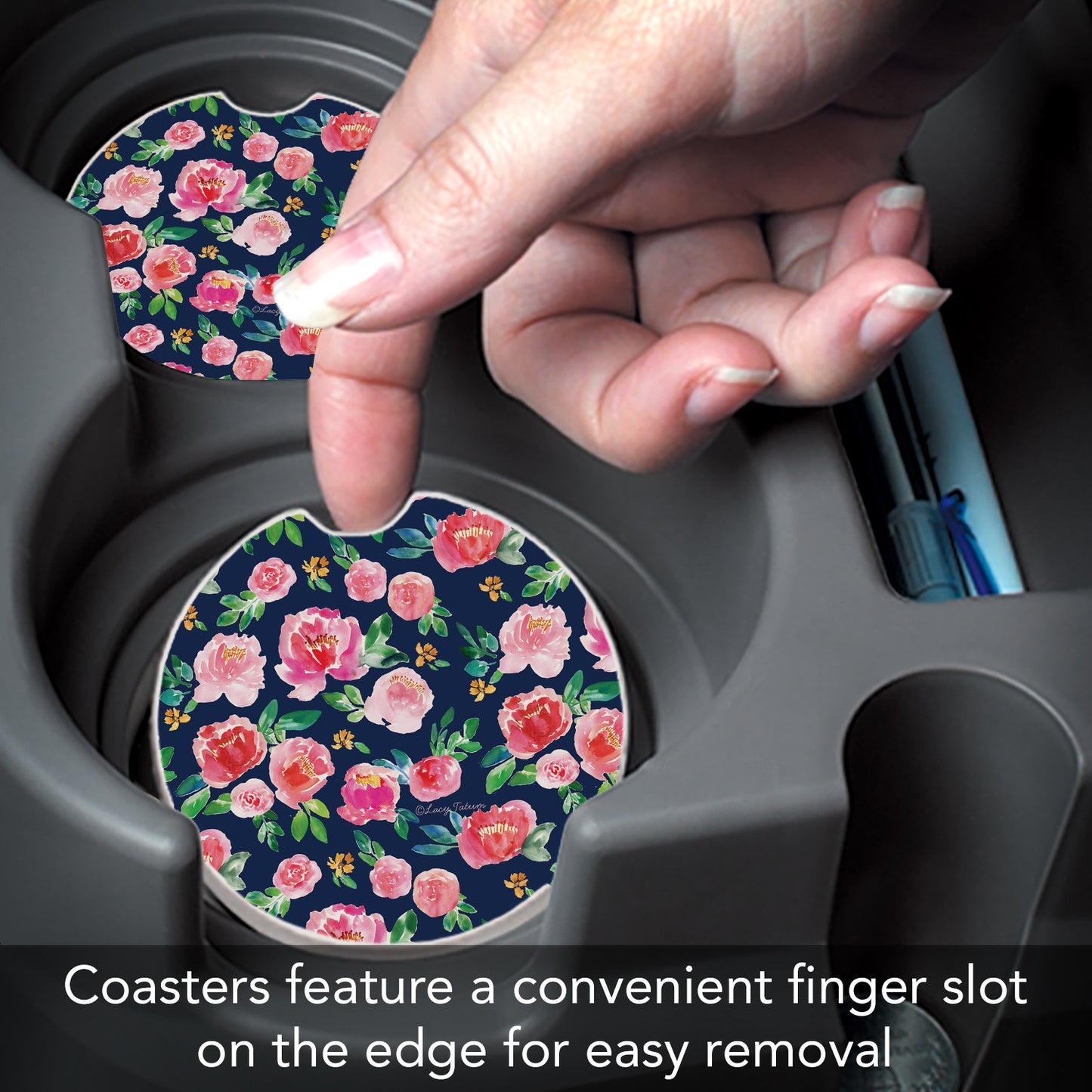 Thirstystone Garden Floral Single Absorbent Stone Coaster for Vehicle Cup Holder 2.6” Diameter Manufactured in The USA