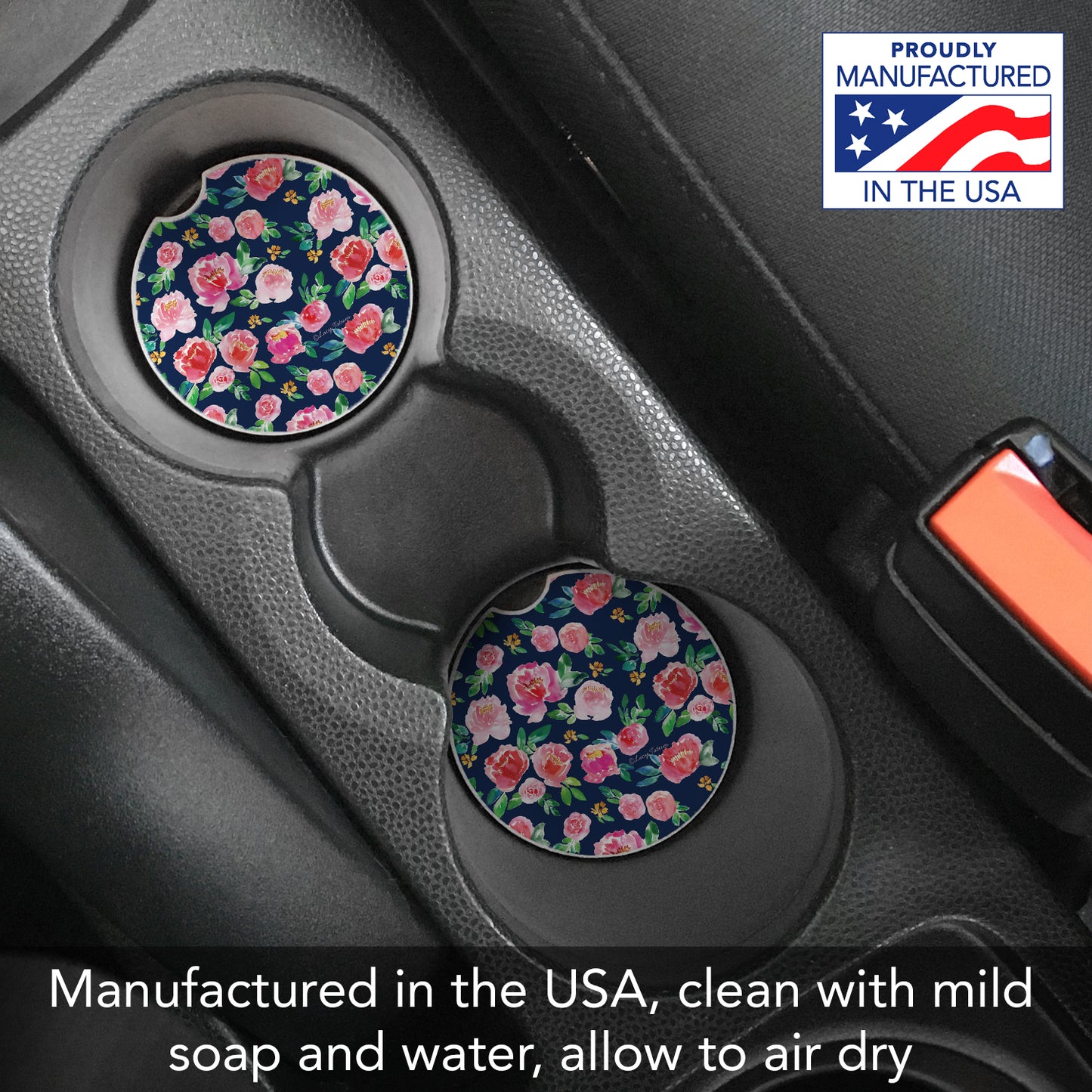 Thirstystone Garden Floral Single Absorbent Stone Coaster for Vehicle Cup Holder 2.6” Diameter Manufactured in The USA