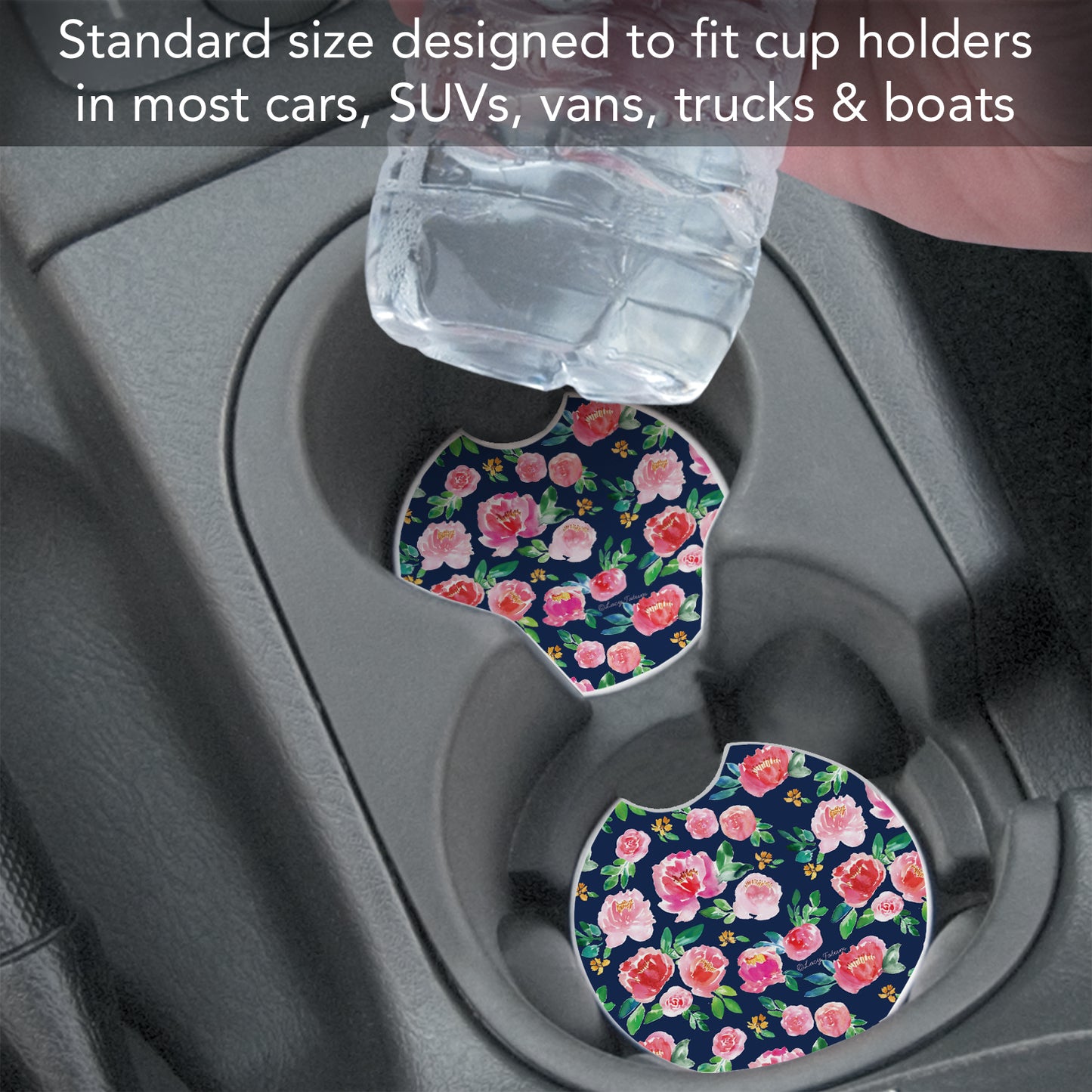 Thirstystone Garden Floral Single Absorbent Stone Coaster for Vehicle Cup Holder 2.6” Diameter Manufactured in The USA