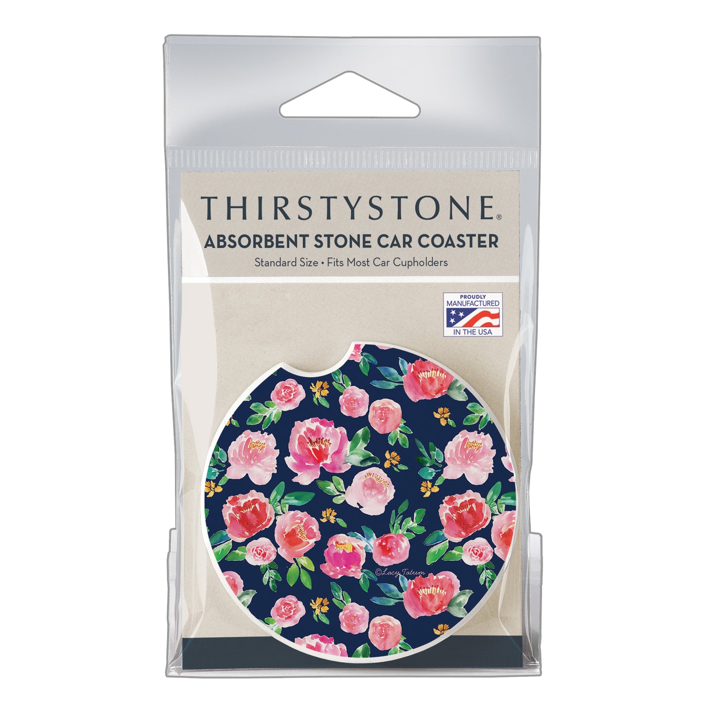 Thirstystone Garden Floral Single Absorbent Stone Coaster for Vehicle Cup Holder 2.6” Diameter Manufactured in The USA