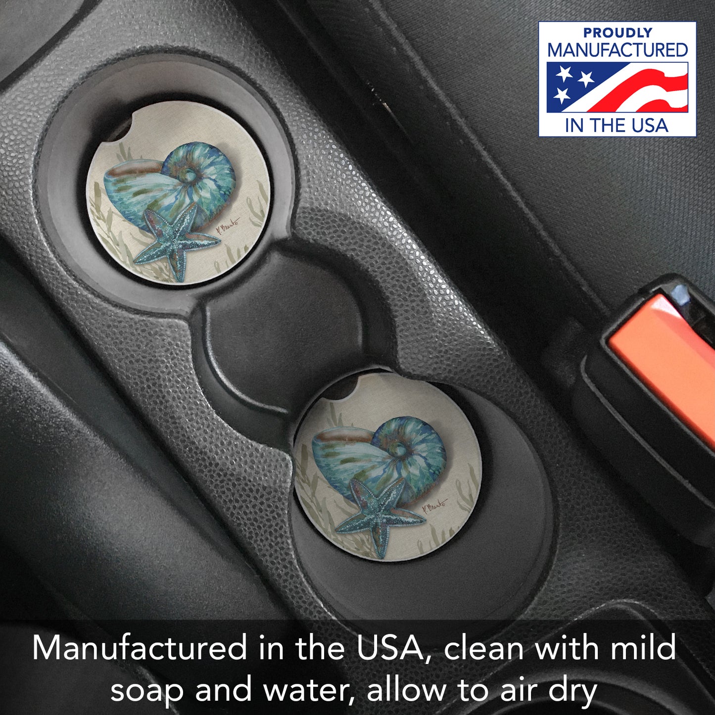 Thirstystone Crescent Conch Single Absorbent Stone Coaster for Vehicle Cup Holder 2.6” Diameter Manufactured in The USA
