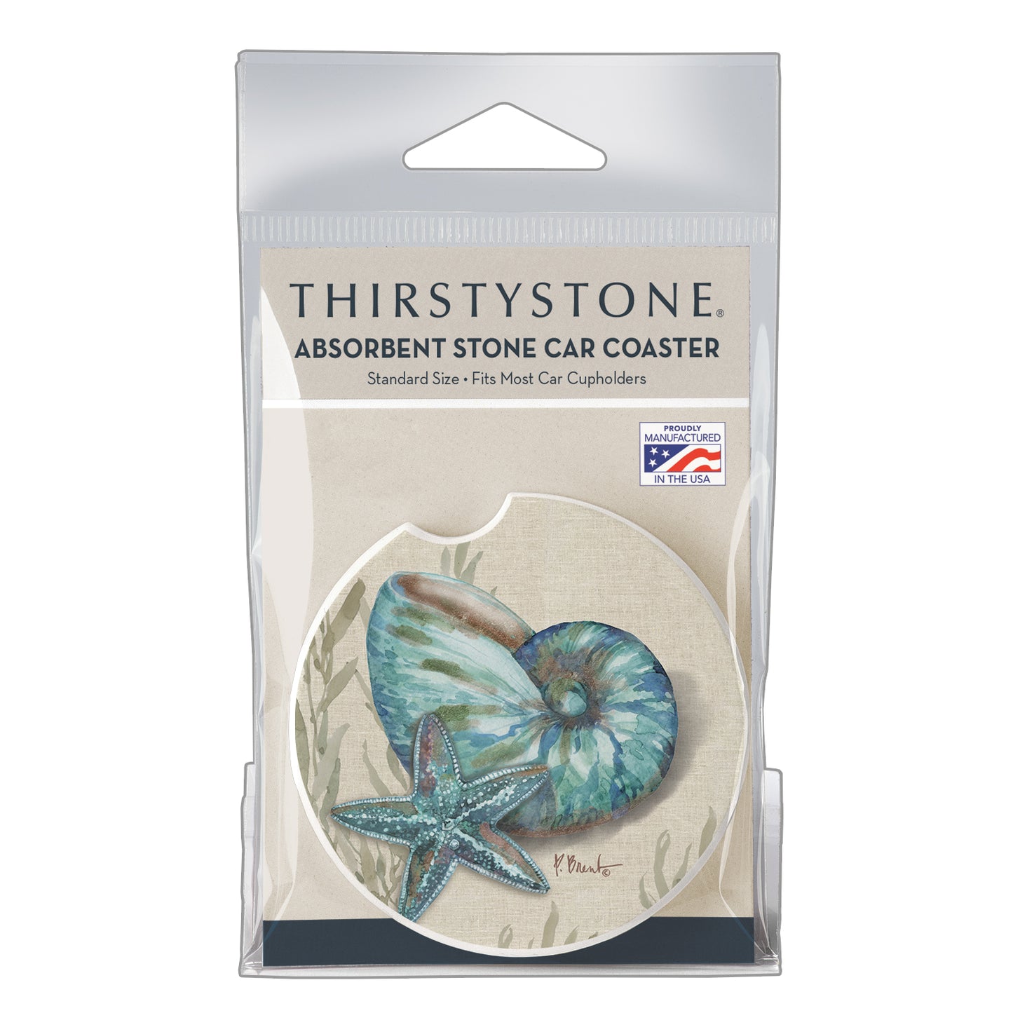 Crescent Conch Single Absorbent Stone Car Coaster 2.6” Diameter Manufactured in the USA