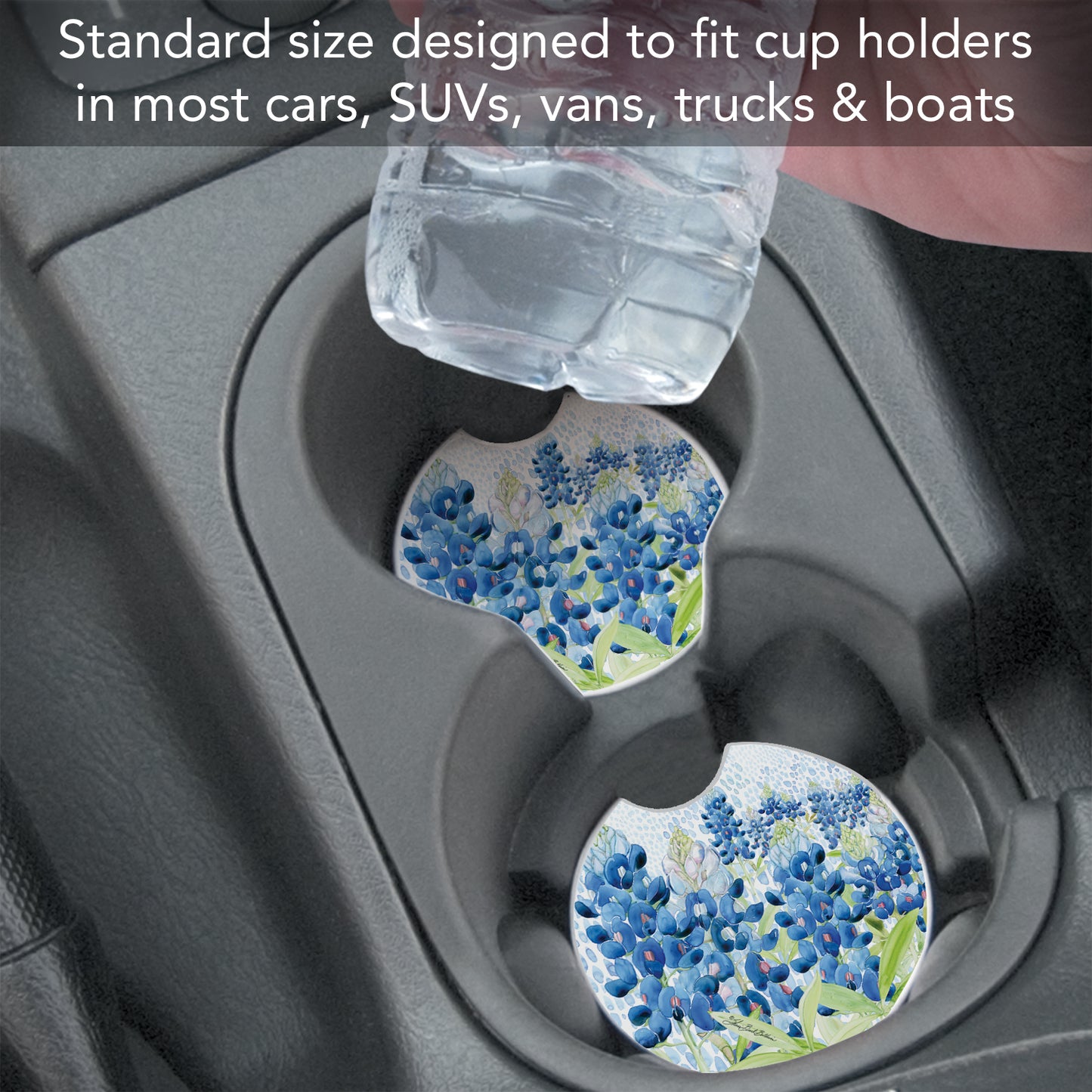 Thirstystone Blue Bonnet Field Single Absorbent Stone Coaster for Vehicle Cup Holder 2.6” Diameter Manufactured in The USA