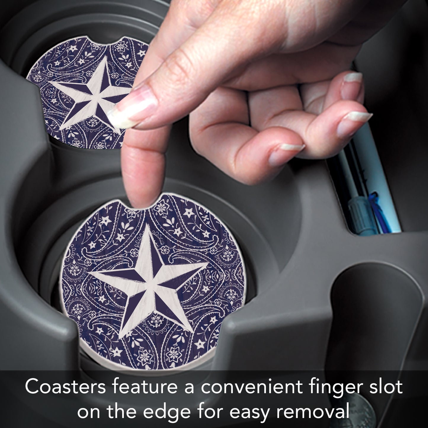 Thirstystone Blue Bandana Stars Single Absorbent Stone Coaster for Vehicle Cup Holder 2.6” Diameter Manufactured in The USA