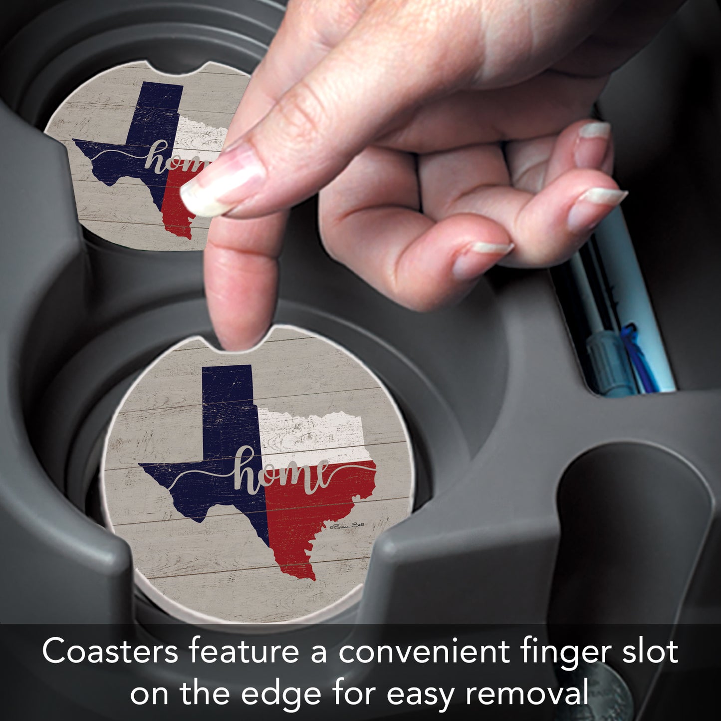 Thirstystone Texas Home Flag Single Absorbent Stone Coaster for Vehicle Cup Holder 2.6” Diameter Manufactured in The USA